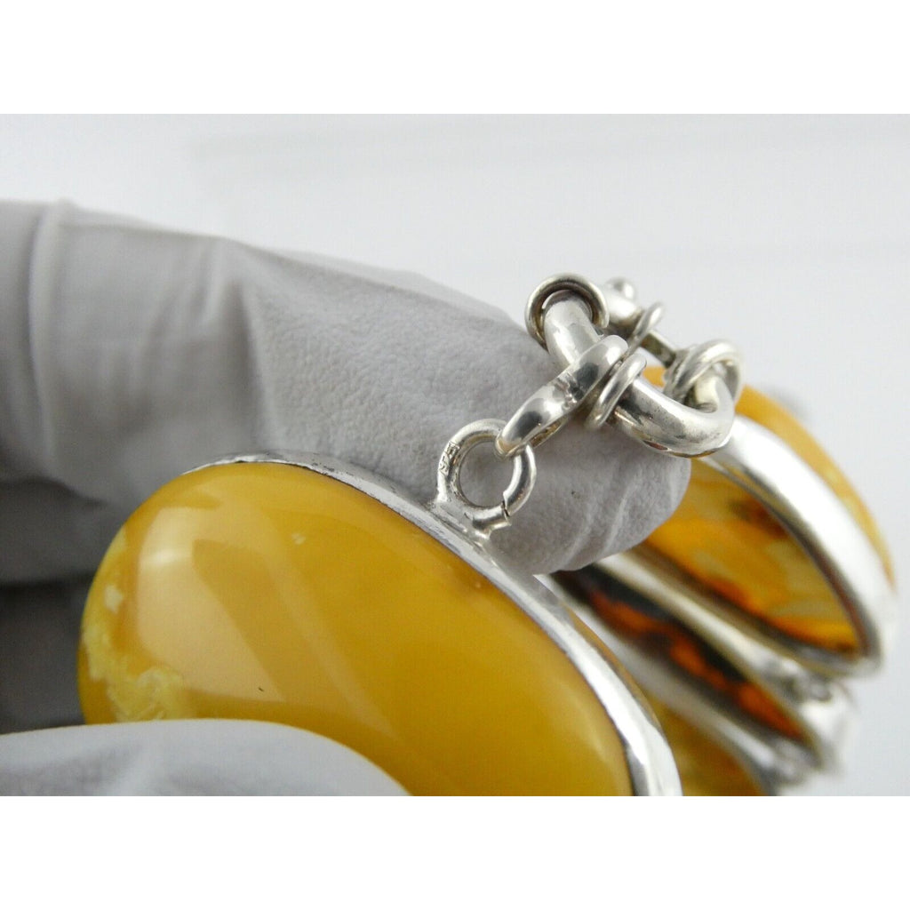 Polish Sterling Silver Multicolor Amber Bracelet Egg Yolk Orange Colors 7.75 In
