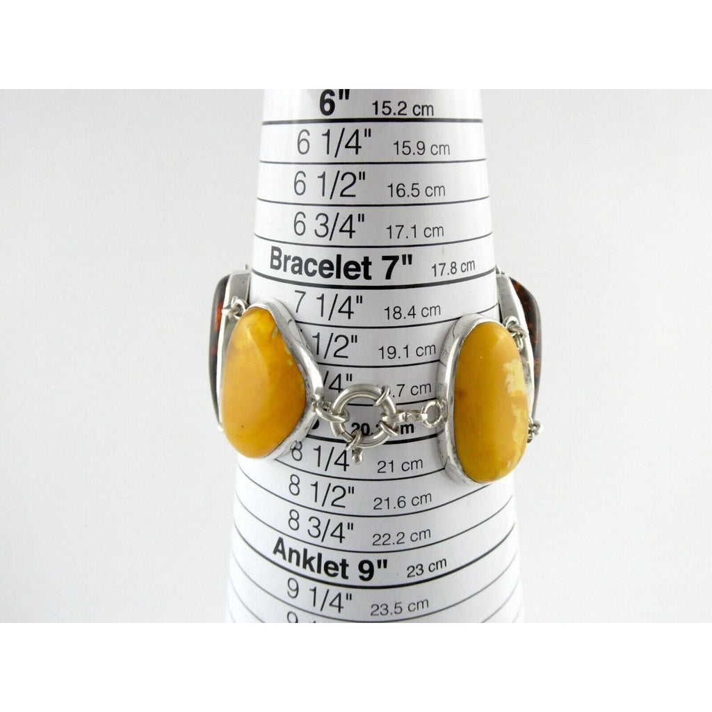 Polish Sterling Silver Multicolor Amber Bracelet Egg Yolk Orange Colors 7.75 In