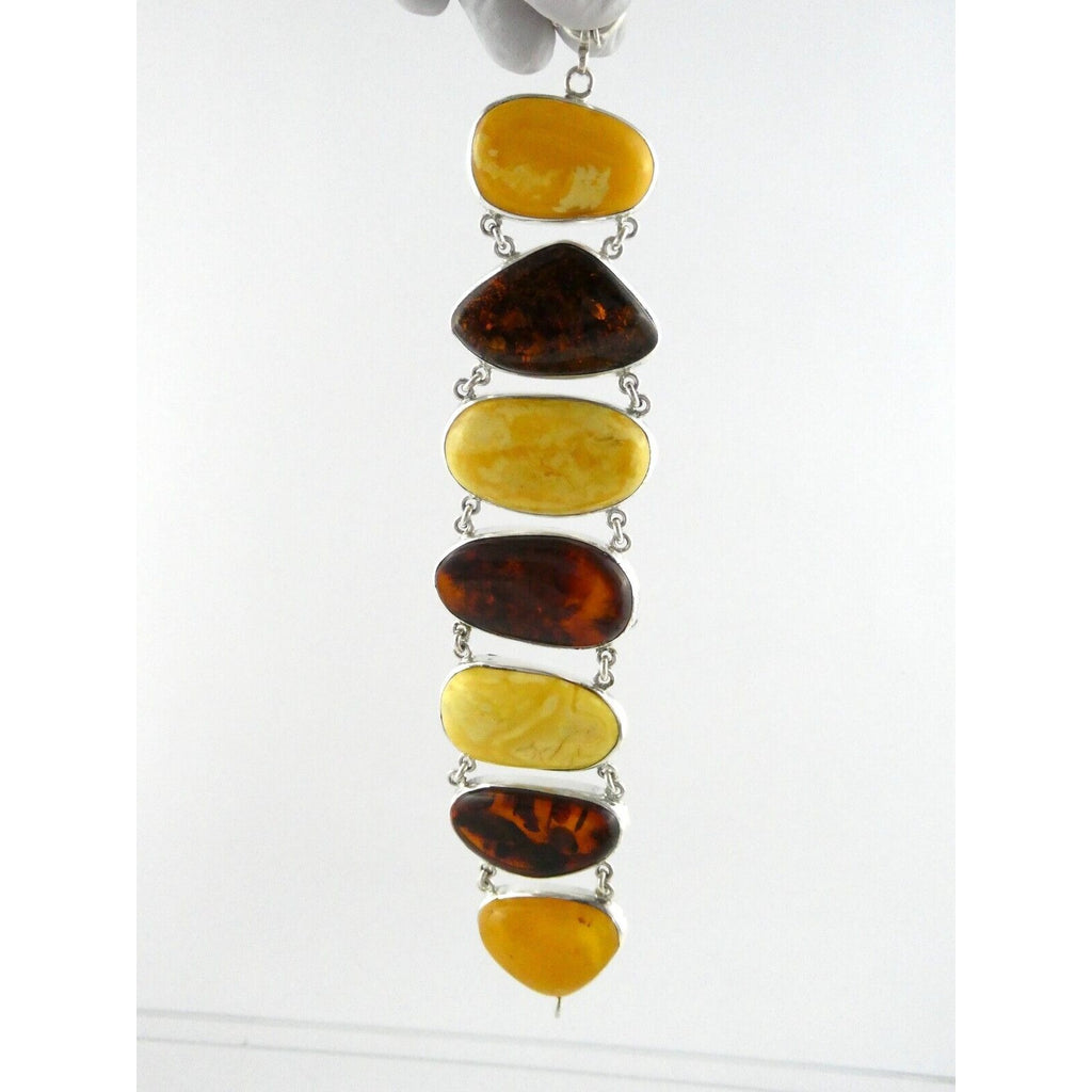 Polish Sterling Silver Multicolor Amber Bracelet Egg Yolk Orange Colors 7.75 In