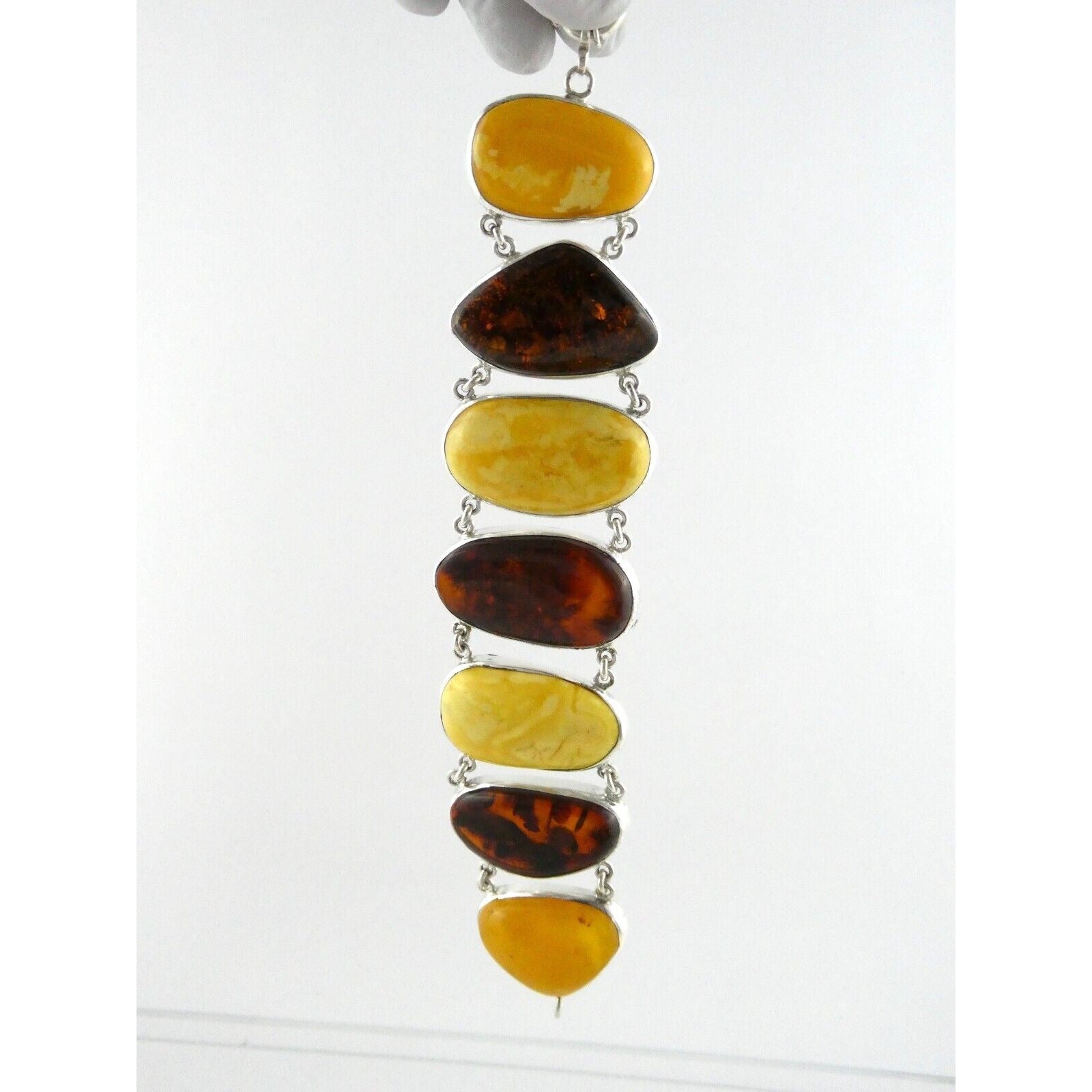 Polish Sterling Silver Multicolor Amber Bracelet Egg Yolk Orange Colors 7.75 In