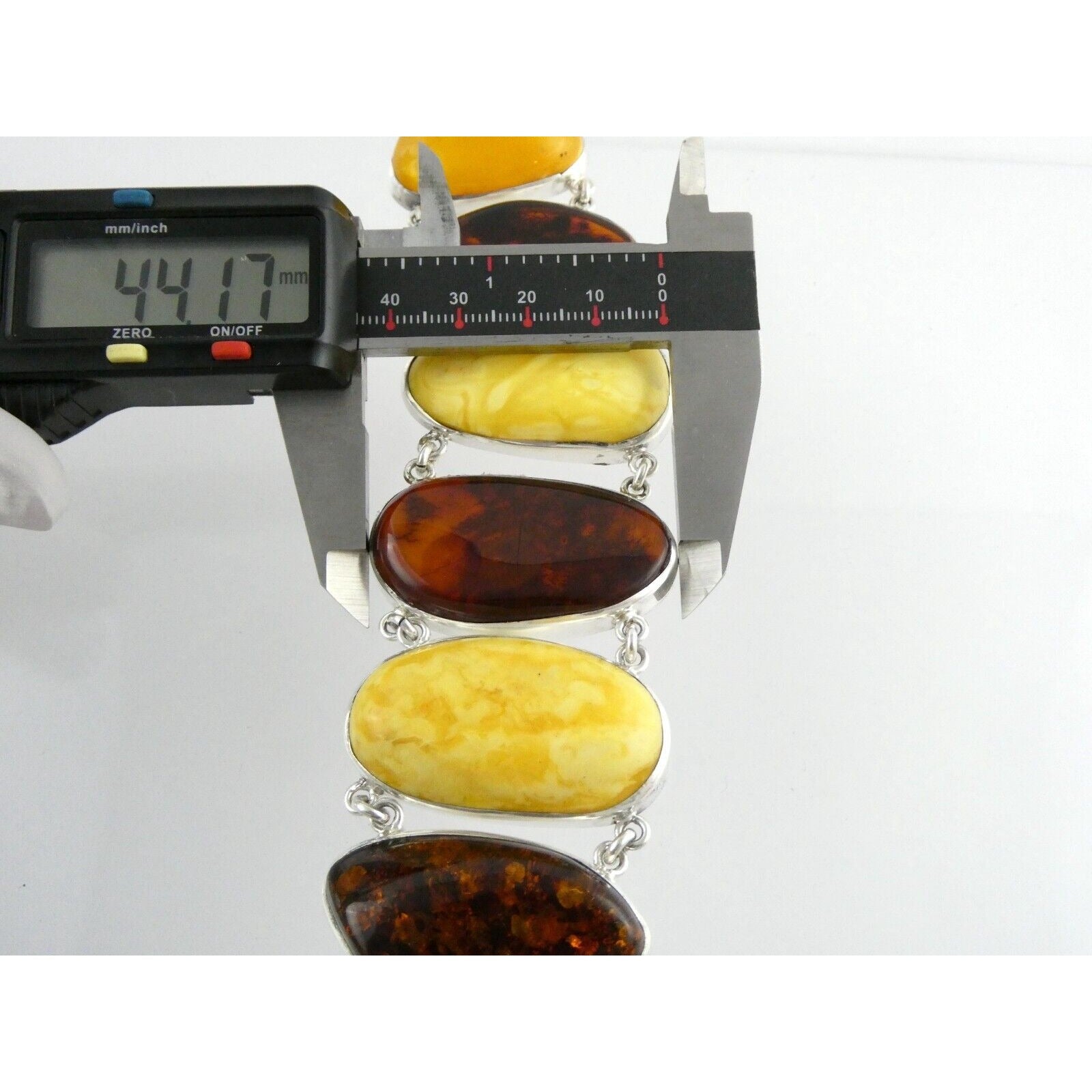 Polish Sterling Silver Multicolor Amber Bracelet Egg Yolk Orange Colors 7.75 In