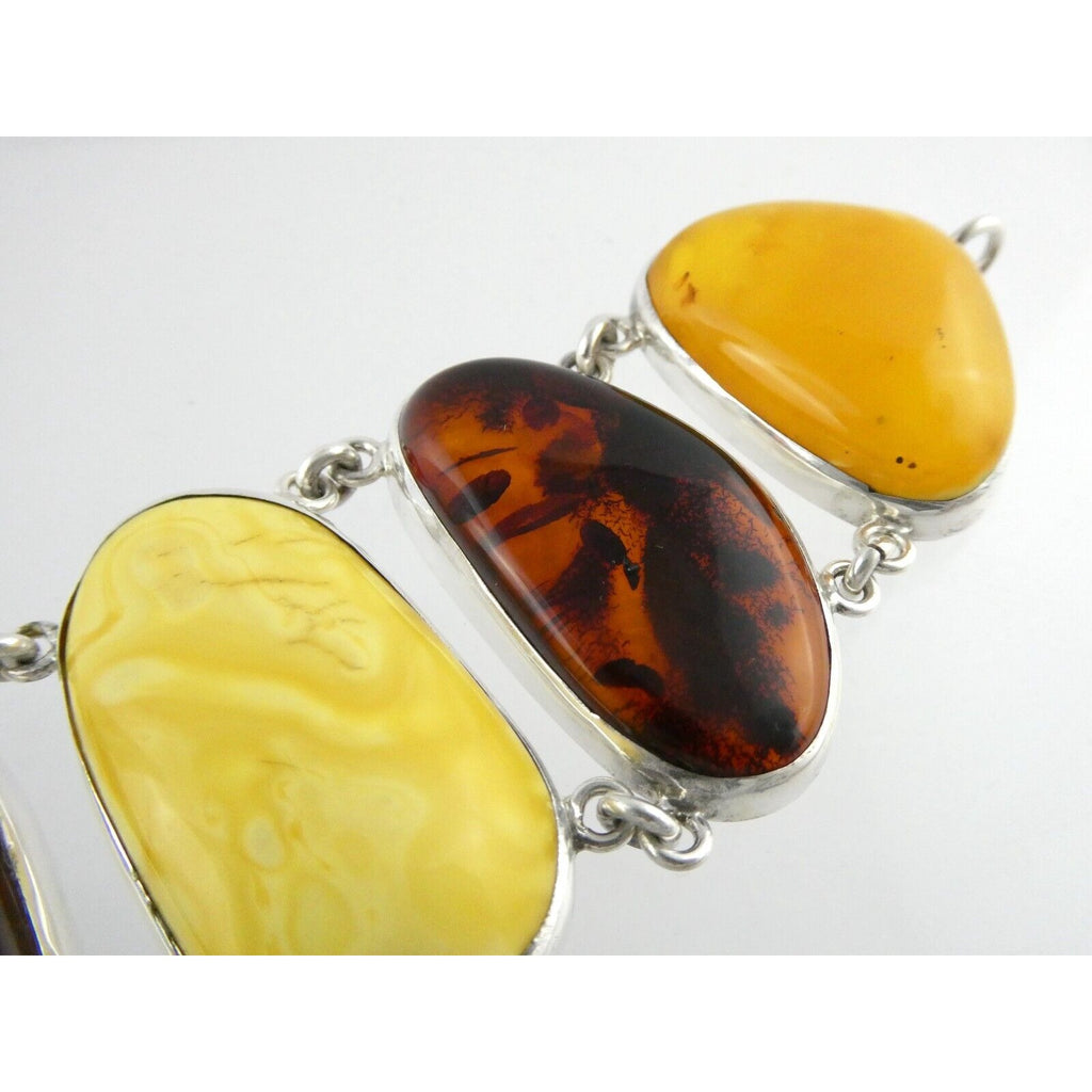 Polish Sterling Silver Multicolor Amber Bracelet Egg Yolk Orange Colors 7.75 In