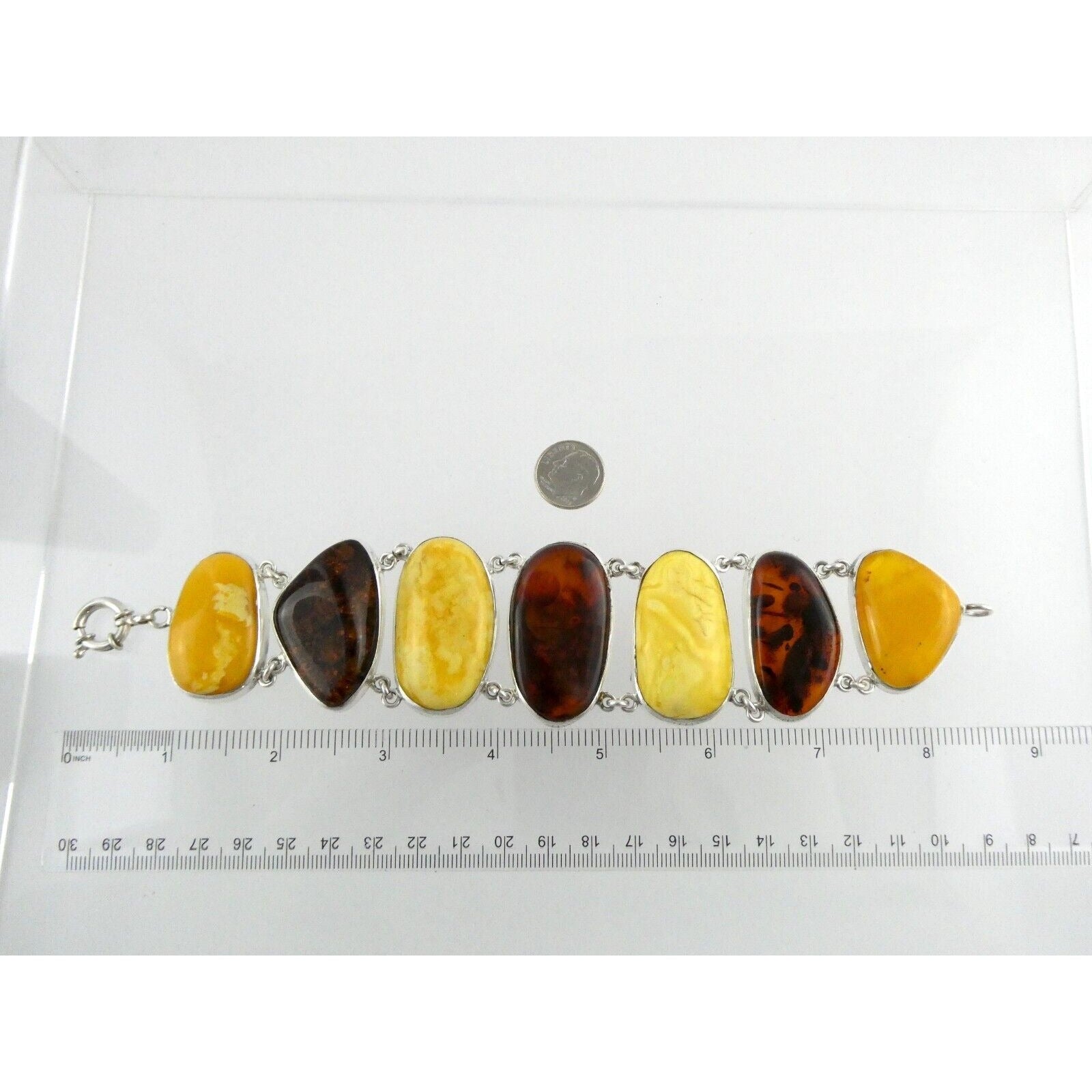 Polish Sterling Silver Multicolor Amber Bracelet Egg Yolk Orange Colors 7.75 In