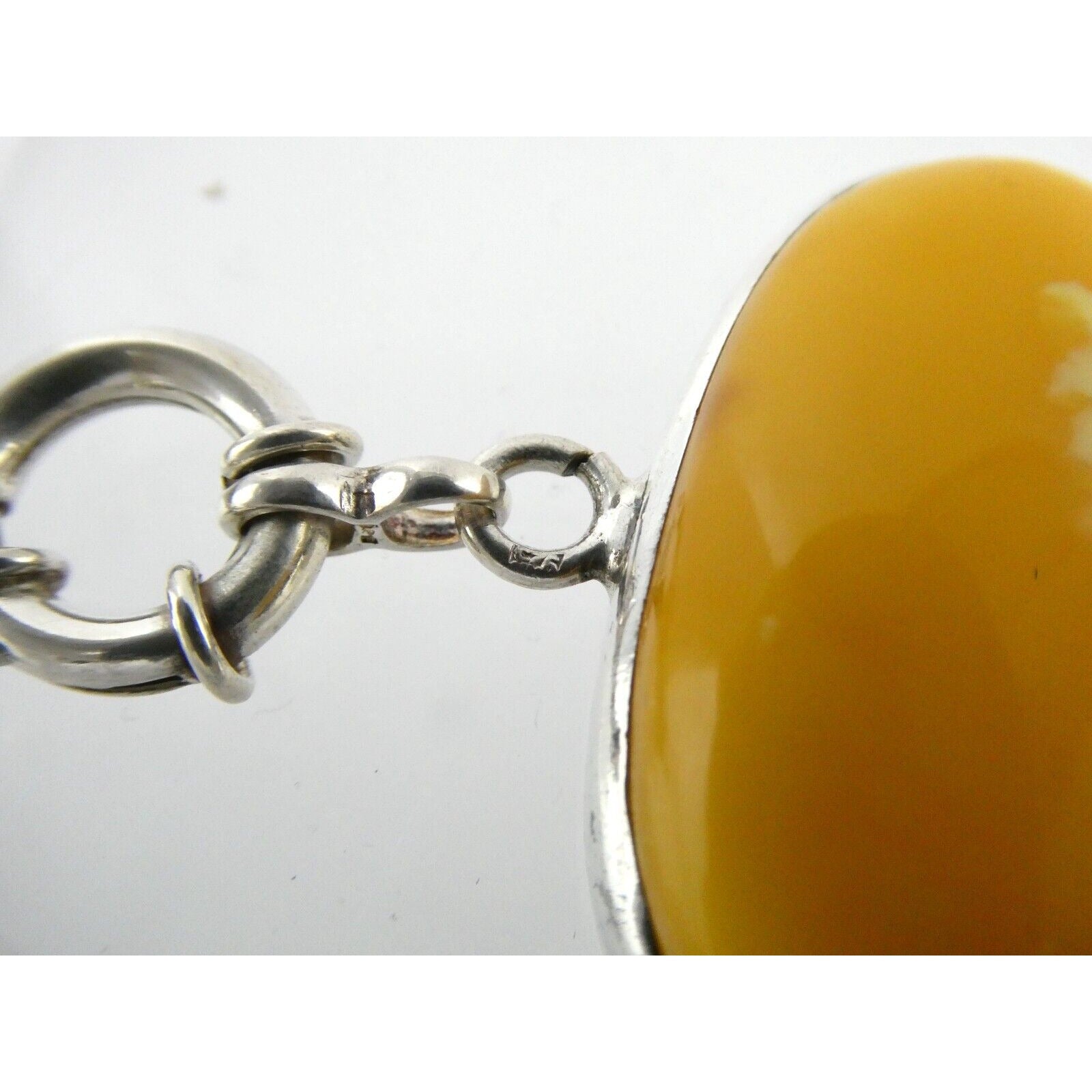 Polish Sterling Silver Multicolor Amber Bracelet Egg Yolk Orange Colors 7.75 In