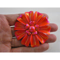Vintage Unsigned Iridescent Red Orange Enamel Flower Brooch Pin 17g 61mm Diam
