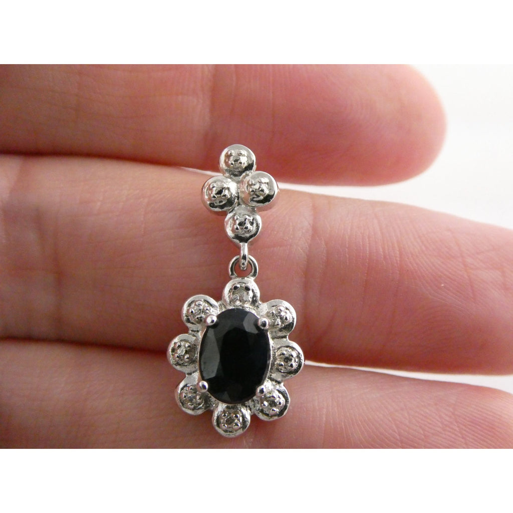 WM Sterling Silver Natural Dark Blue Sapphire and Diamond Accent Pendant 2g 25mm