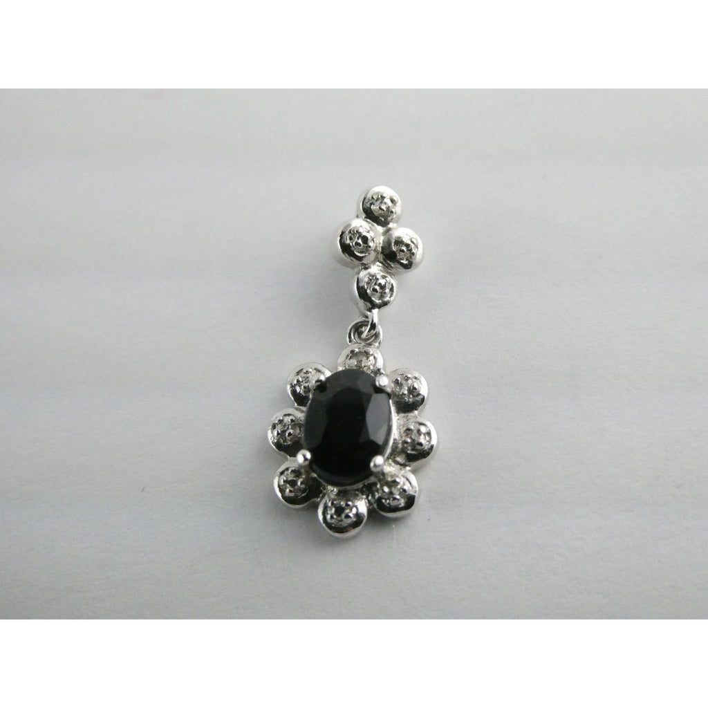 WM Sterling Silver Natural Dark Blue Sapphire and Diamond Accent Pendant 2g 25mm