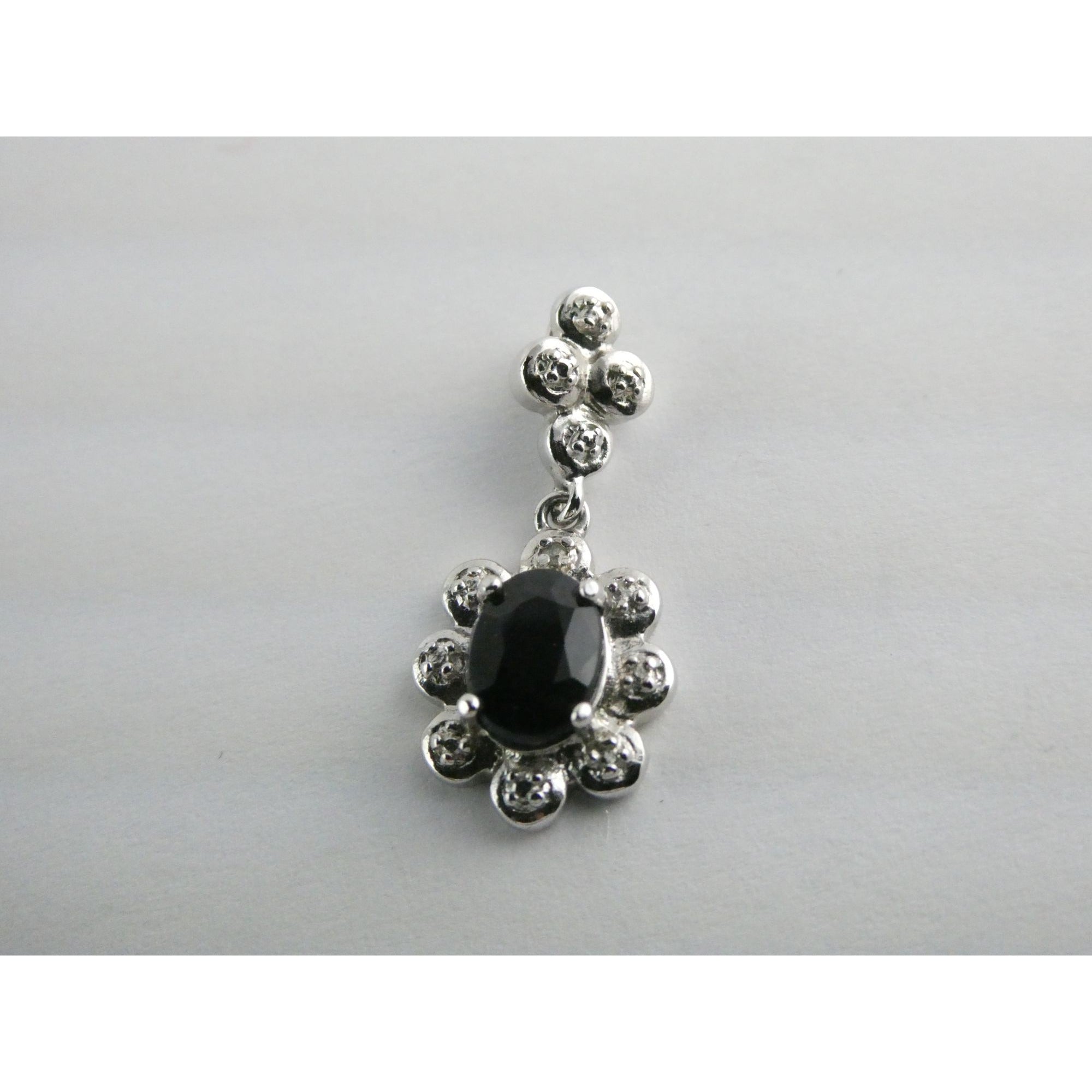 WM Sterling Silver Natural Dark Blue Sapphire and Diamond Accent Pendant 2g 25mm