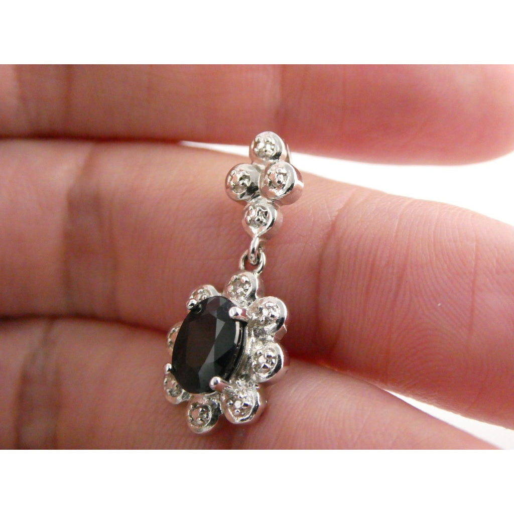WM Sterling Silver Natural Dark Blue Sapphire and Diamond Accent Pendant 2g 25mm