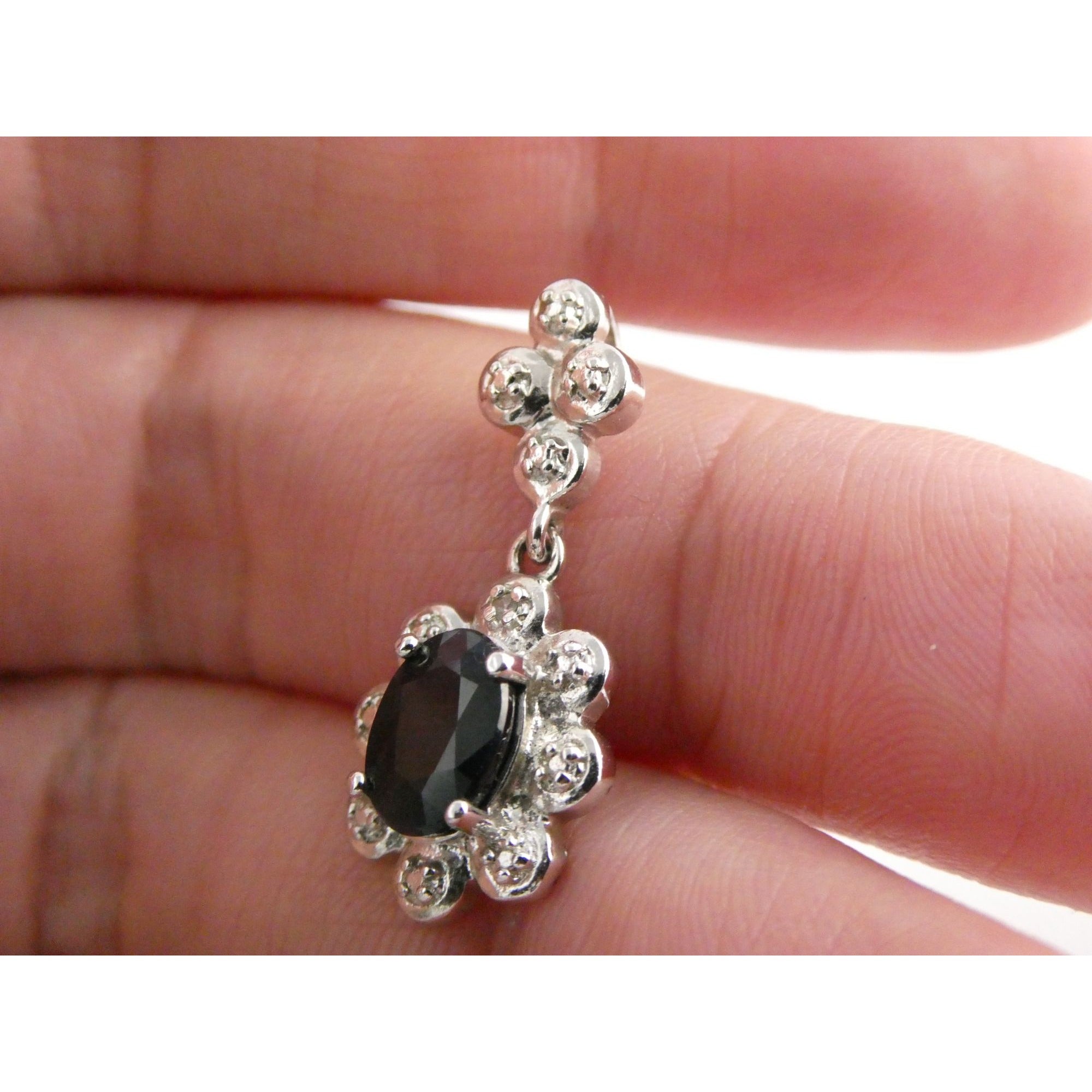 WM Sterling Silver Natural Dark Blue Sapphire and Diamond Accent Pendant 2g 25mm