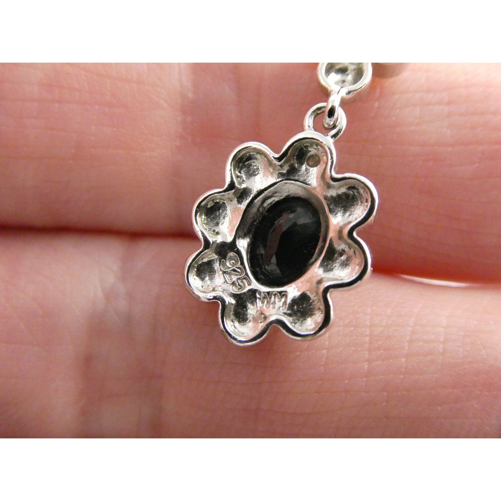 WM Sterling Silver Natural Dark Blue Sapphire and Diamond Accent Pendant 2g 25mm