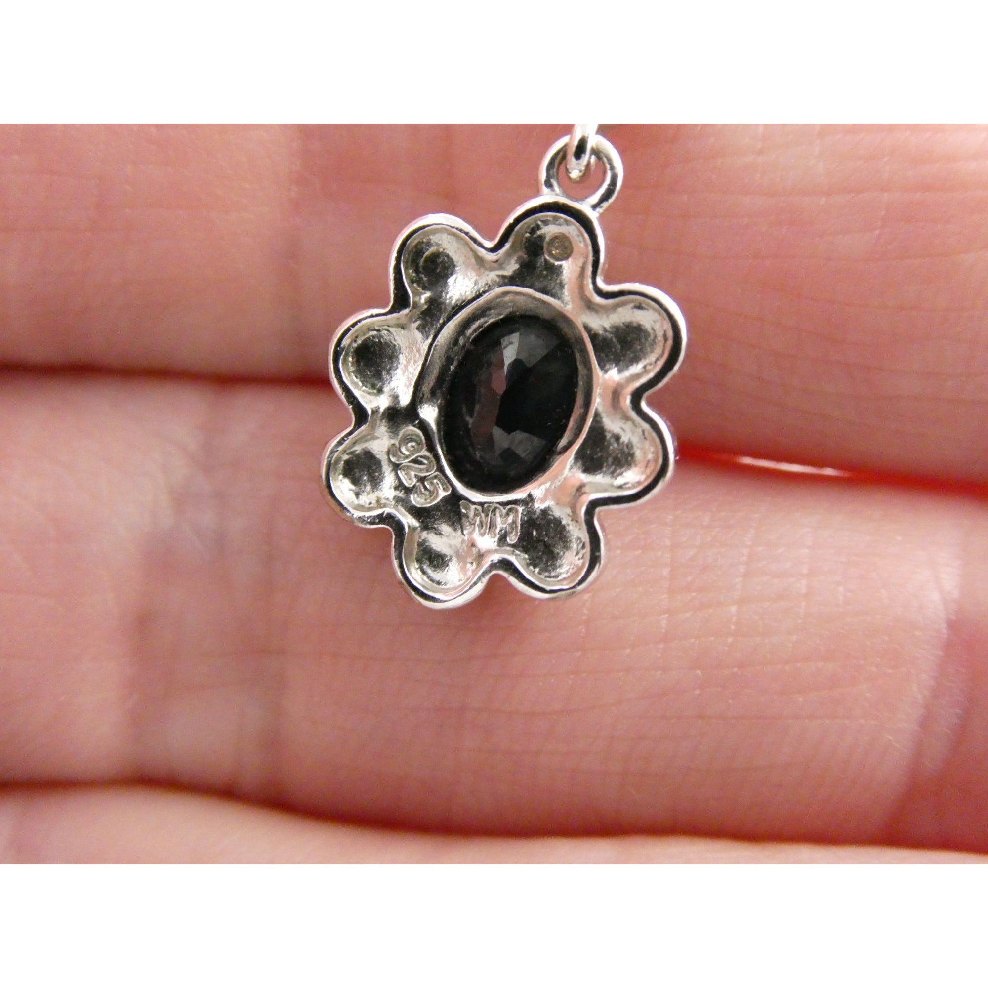WM Sterling Silver Natural Dark Blue Sapphire and Diamond Accent Pendant 2g 25mm