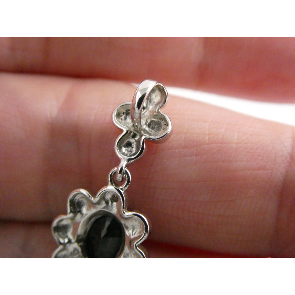 WM Sterling Silver Natural Dark Blue Sapphire and Diamond Accent Pendant 2g 25mm