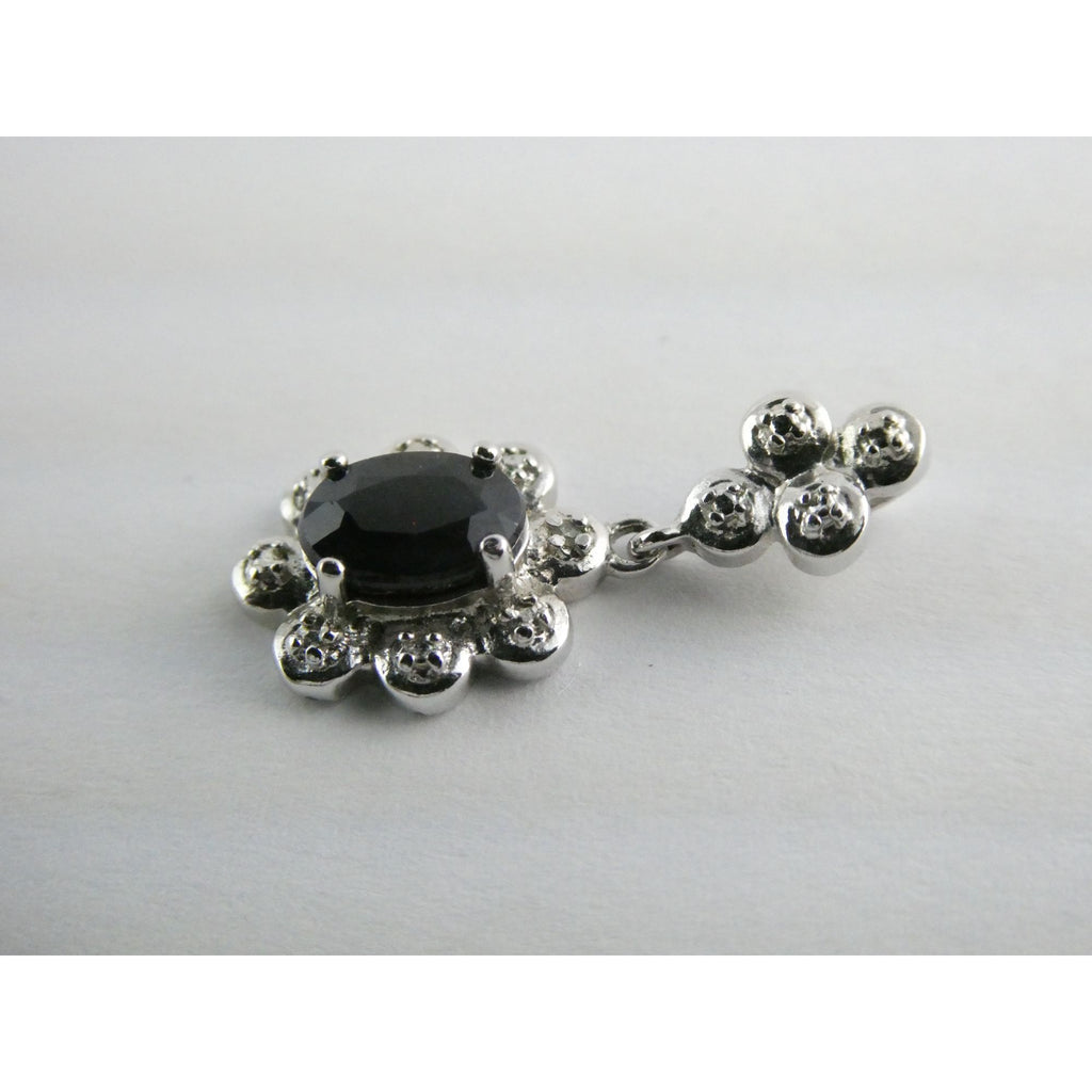 WM Sterling Silver Natural Dark Blue Sapphire and Diamond Accent Pendant 2g 25mm