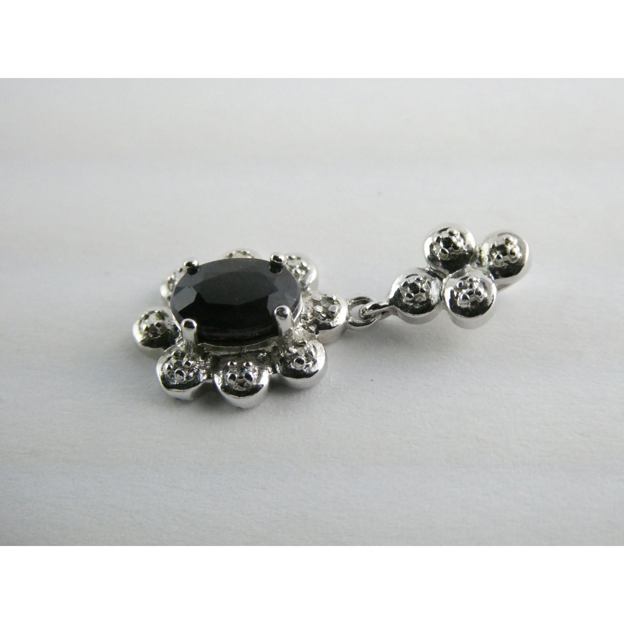WM Sterling Silver Natural Dark Blue Sapphire and Diamond Accent Pendant 2g 25mm