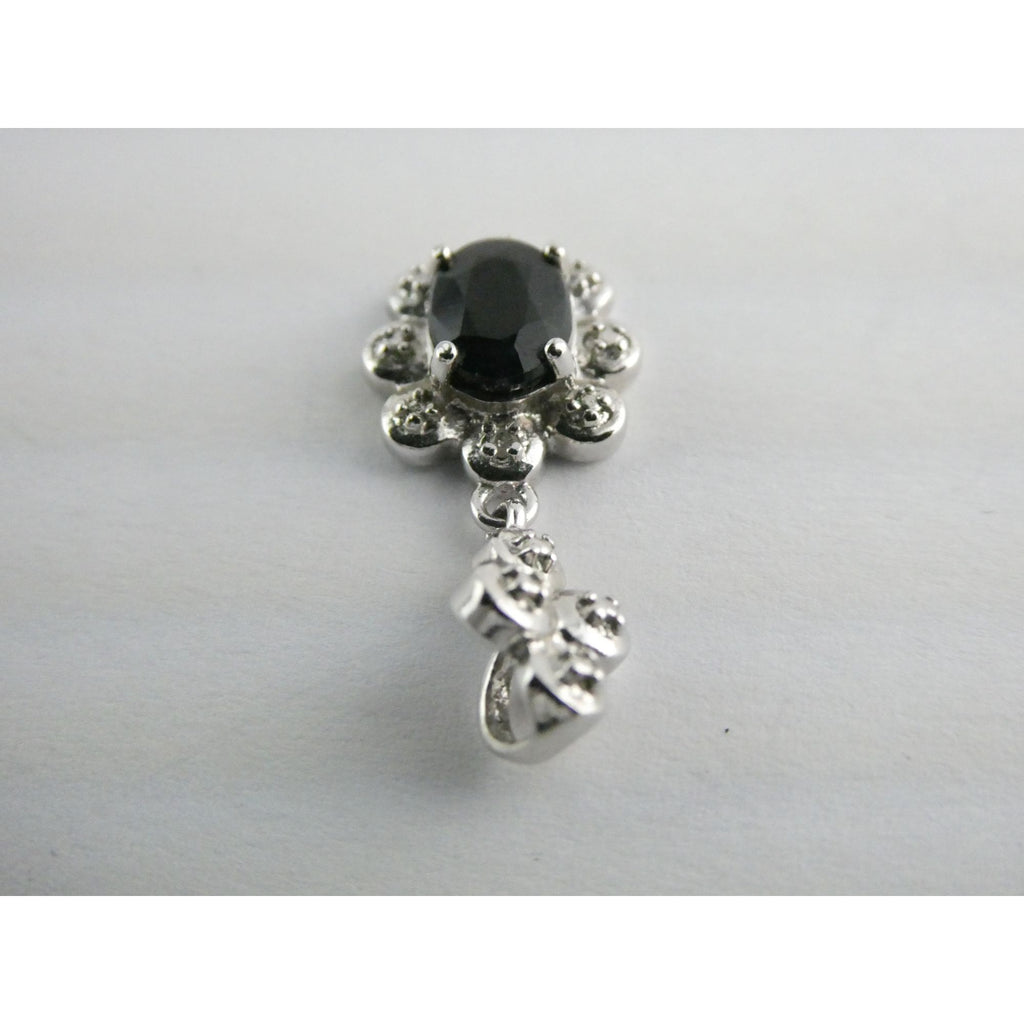 WM Sterling Silver Natural Dark Blue Sapphire and Diamond Accent Pendant 2g 25mm