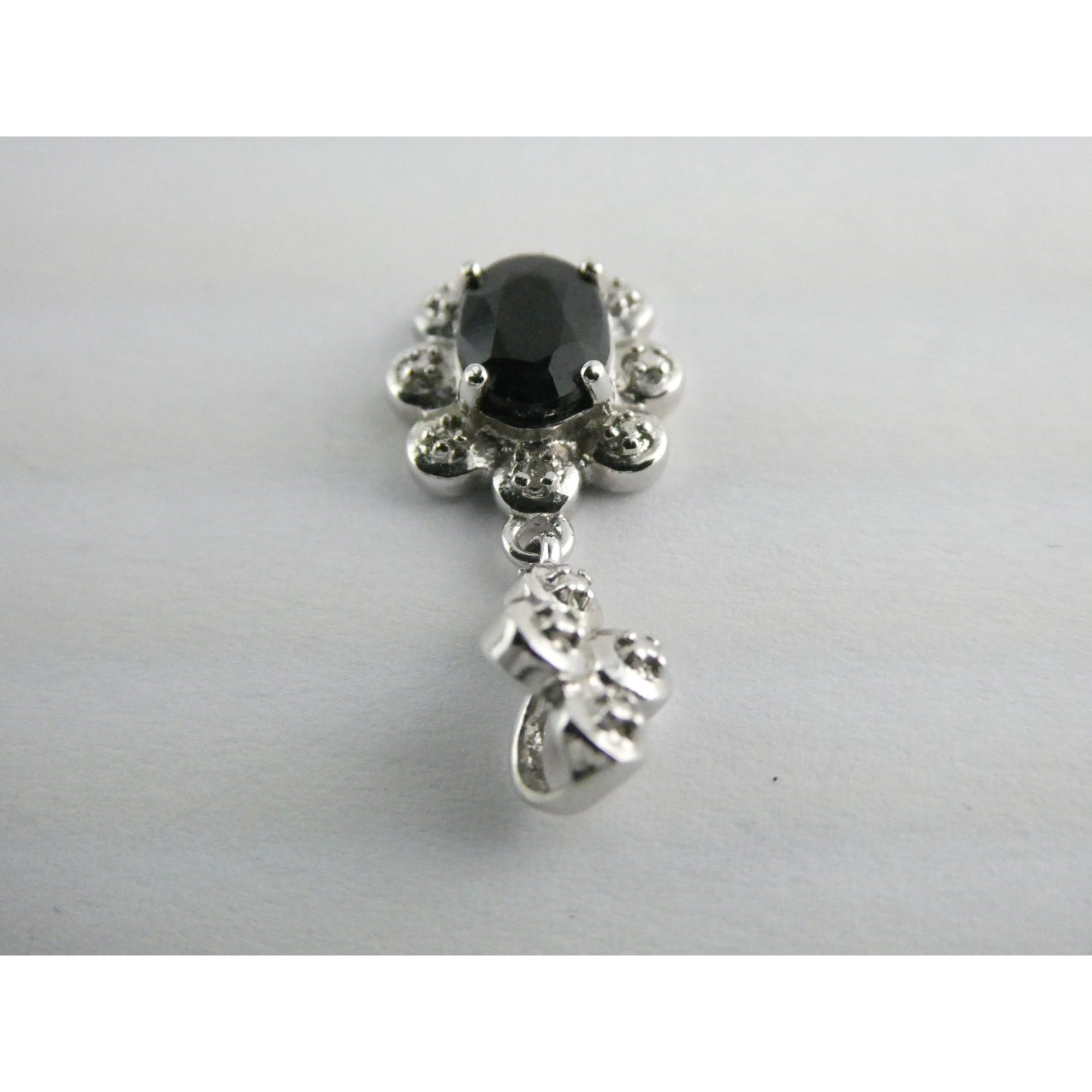 WM Sterling Silver Natural Dark Blue Sapphire and Diamond Accent Pendant 2g 25mm