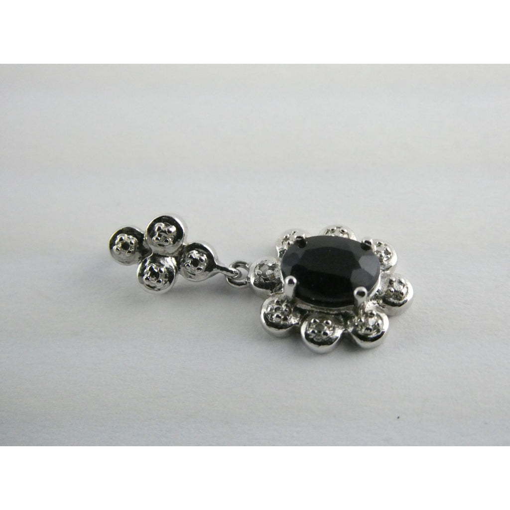 WM Sterling Silver Natural Dark Blue Sapphire and Diamond Accent Pendant 2g 25mm