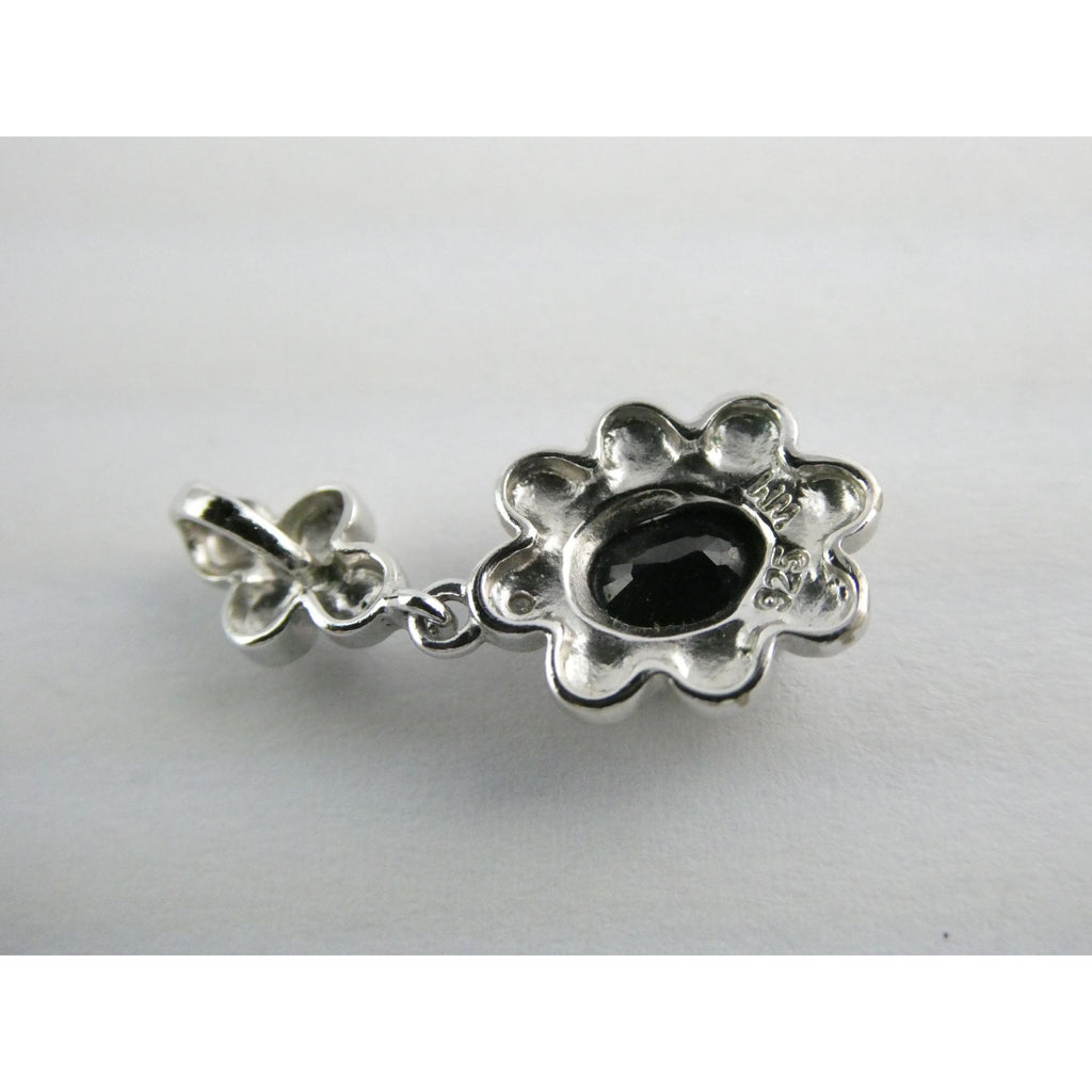 WM Sterling Silver Natural Dark Blue Sapphire and Diamond Accent Pendant 2g 25mm
