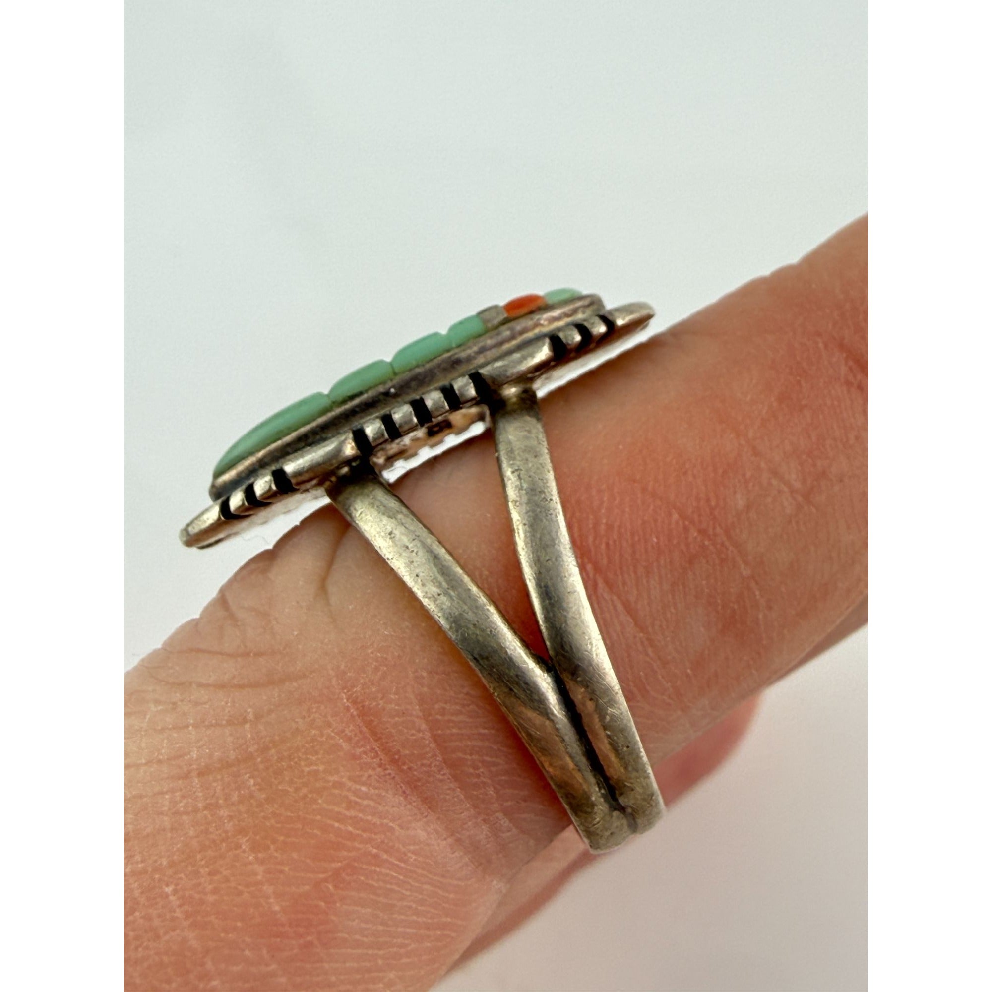 Southwestern Style Philippines Sterling Silver Turquoise and Coral Ring Size 8.5