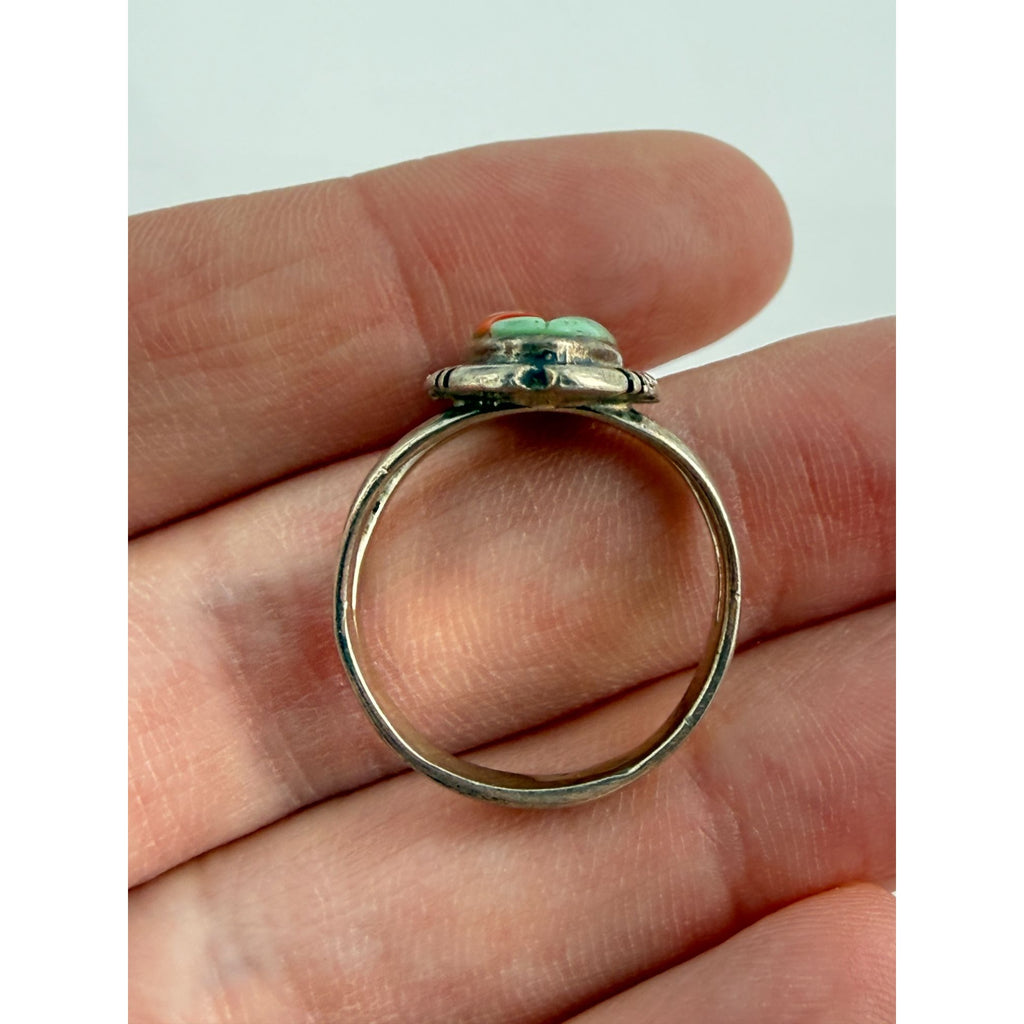 Southwestern Style Philippines Sterling Silver Turquoise and Coral Ring Size 8.5