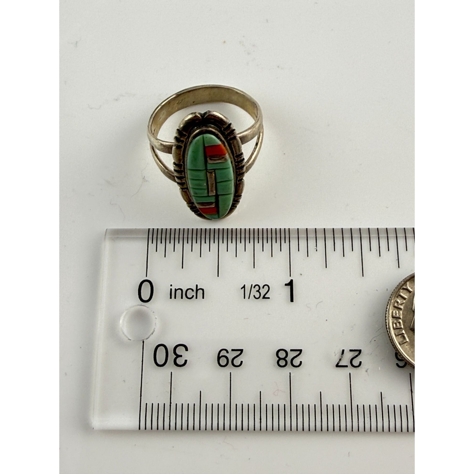 Southwestern Style Philippines Sterling Silver Turquoise and Coral Ring Size 8.5