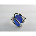 CI Sterling Silver Lab Created Blue Opal and White CZ Ring 925 Size 8 3.9g