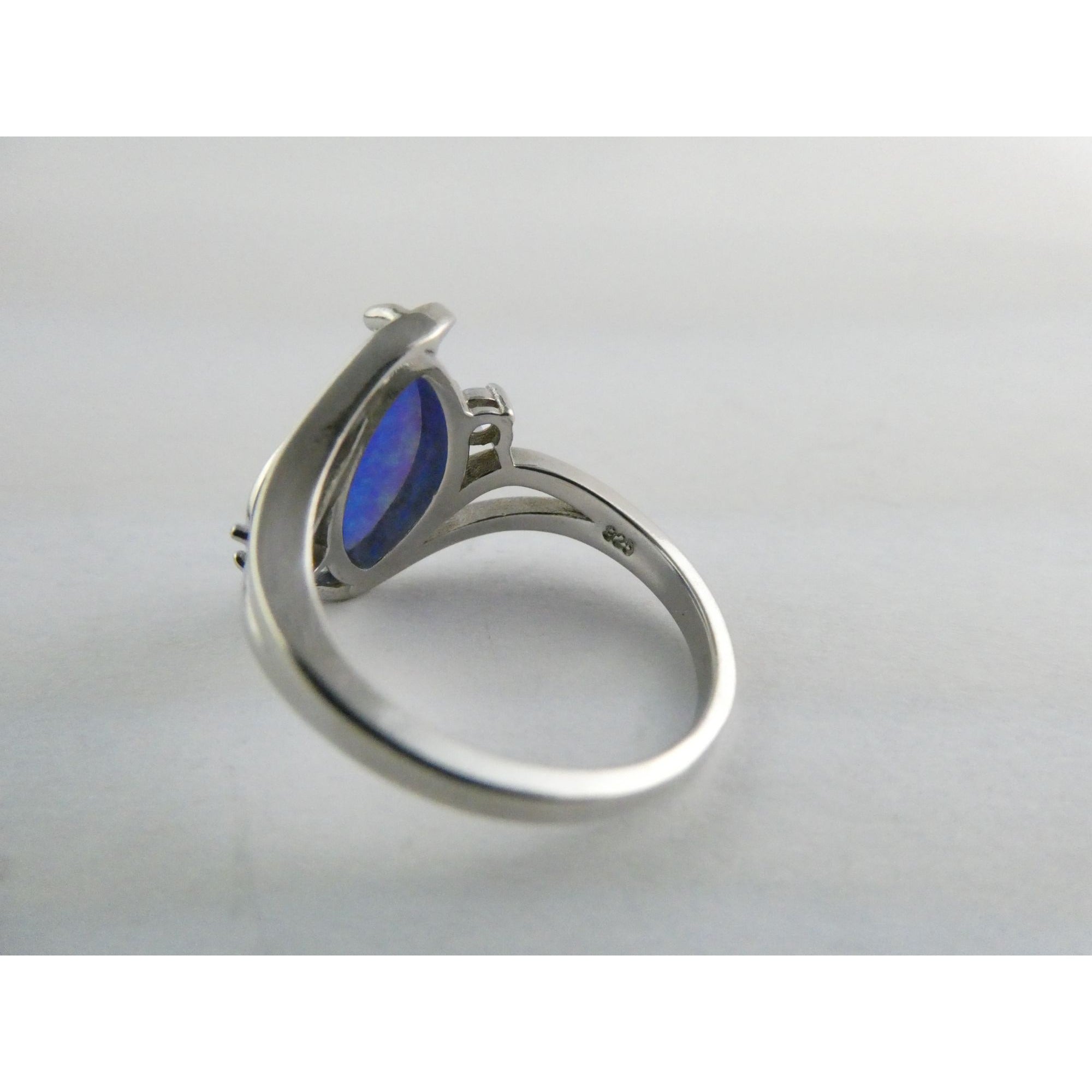 CI Sterling Silver Lab Created Blue Opal and White CZ Ring 925 Size 8 3.9g