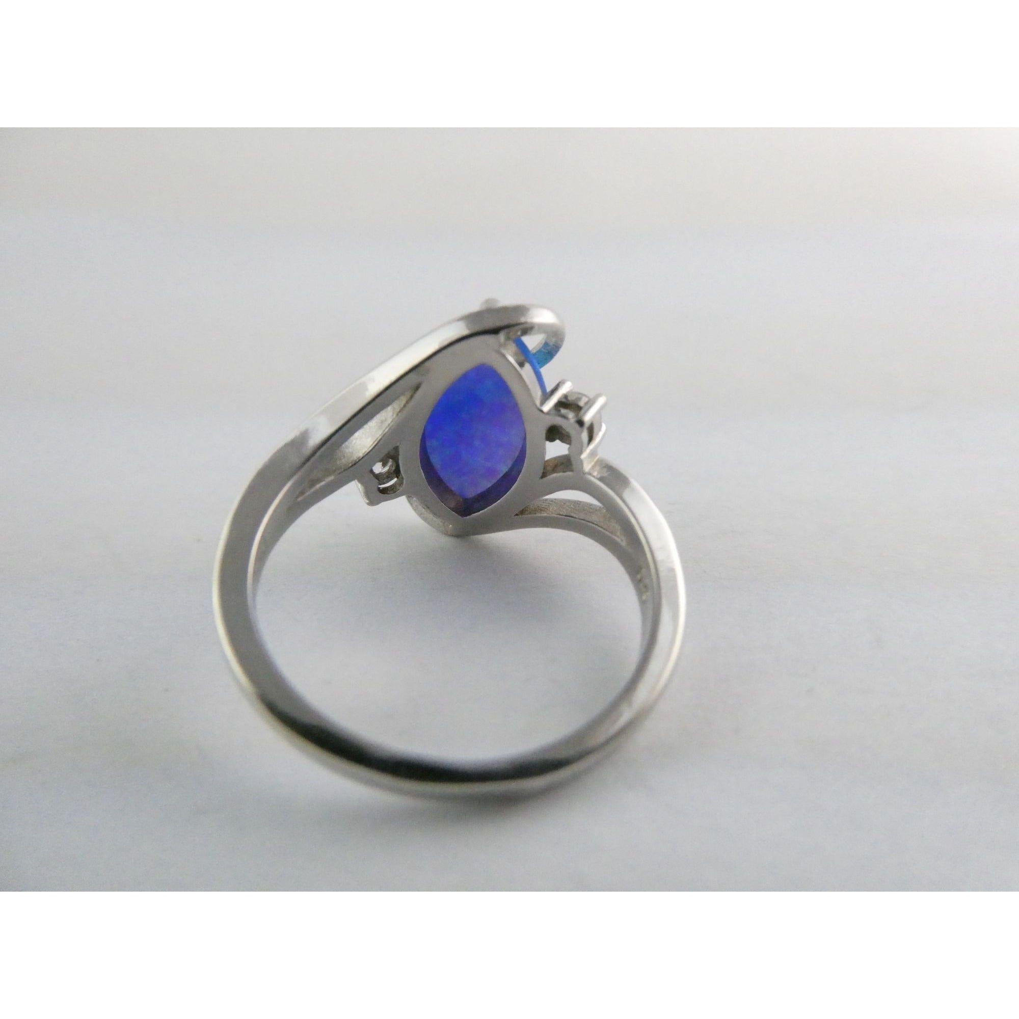 CI Sterling Silver Lab Created Blue Opal and White CZ Ring 925 Size 8 3.9g
