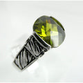 Silver Tone Metal and Faceted Forest Green CZ Statement Ring Size 8.25 9.4g
