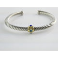 David Yurman Sterling Silver 14k Gold Blue Topaz and Lapis Renaissance Bracelet