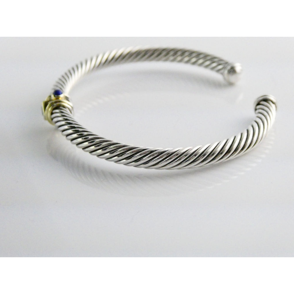 David Yurman Sterling Silver 14k Gold Blue Topaz and Lapis Renaissance Bracelet