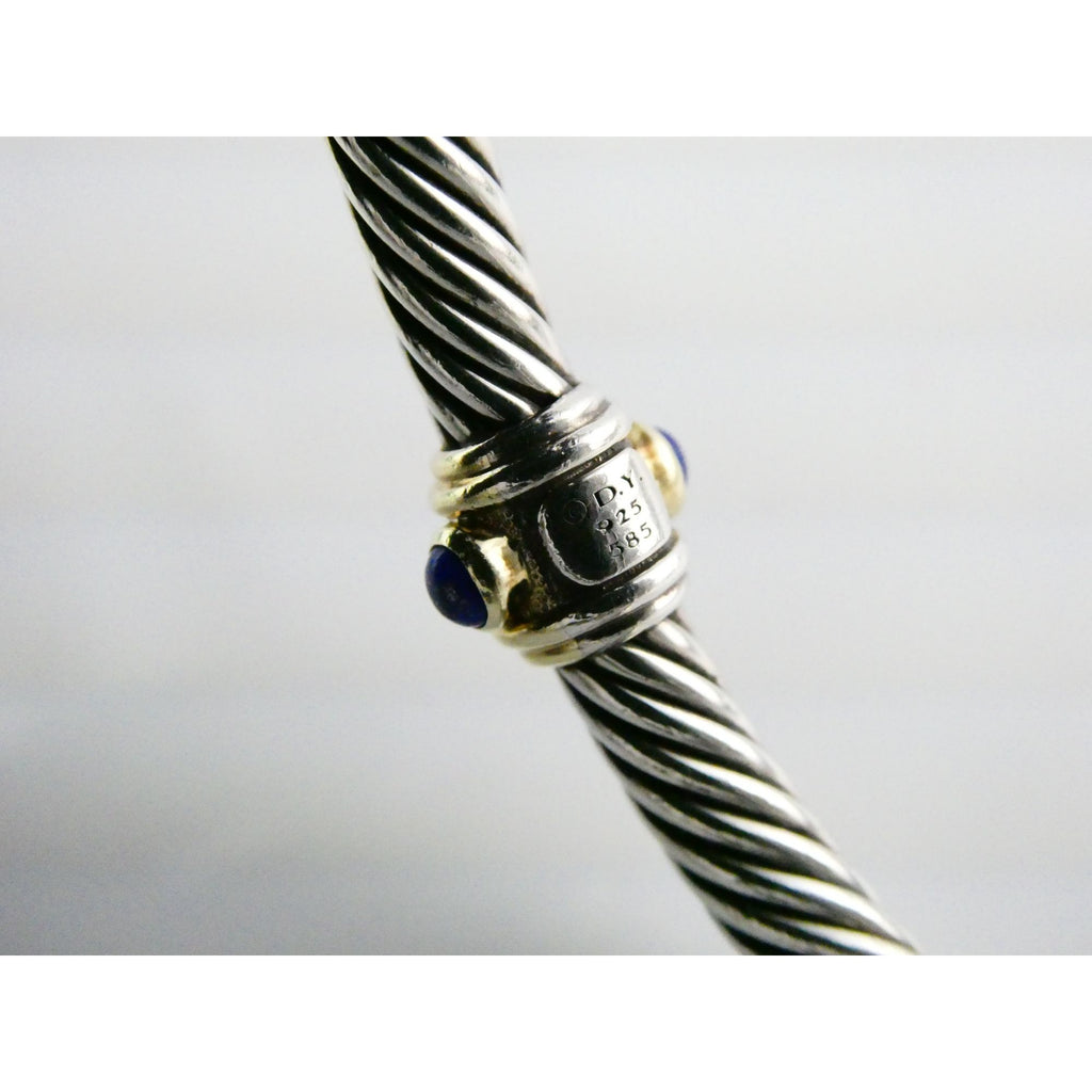 David Yurman Sterling Silver 14k Gold Blue Topaz and Lapis Renaissance Bracelet