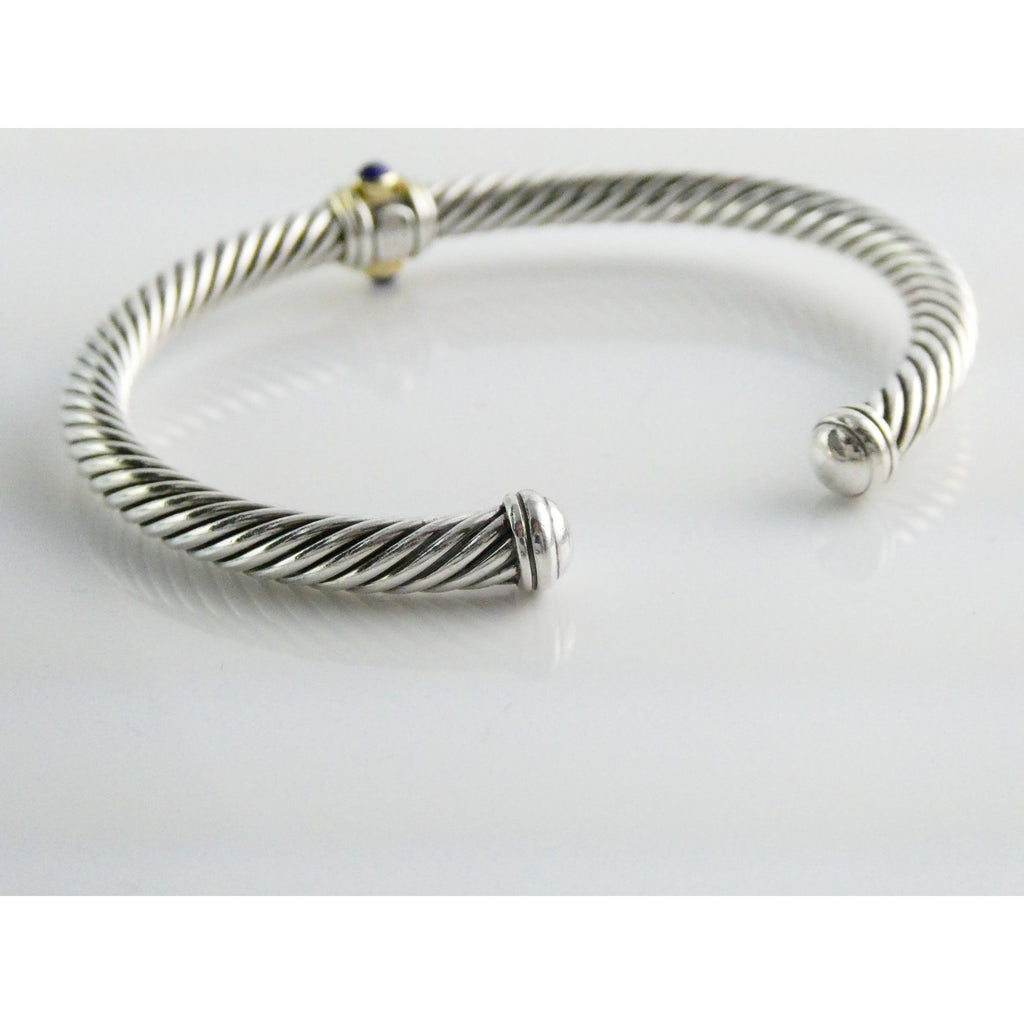 David Yurman Sterling Silver 14k Gold Blue Topaz and Lapis Renaissance Bracelet