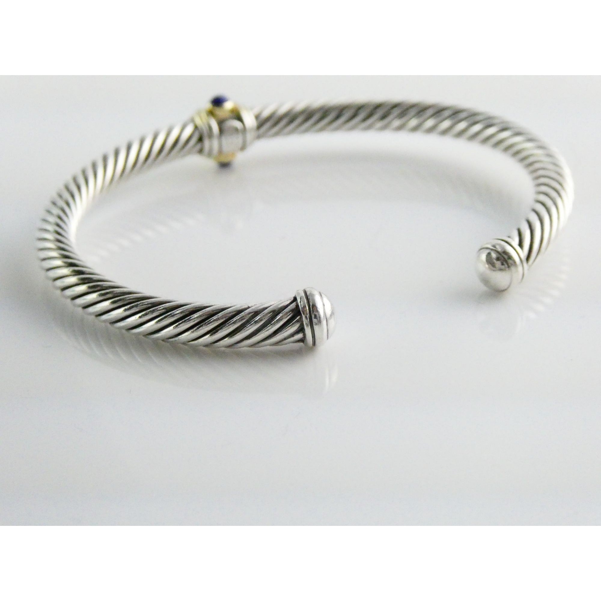 David Yurman Sterling Silver 14k Gold Blue Topaz and Lapis Renaissance Bracelet