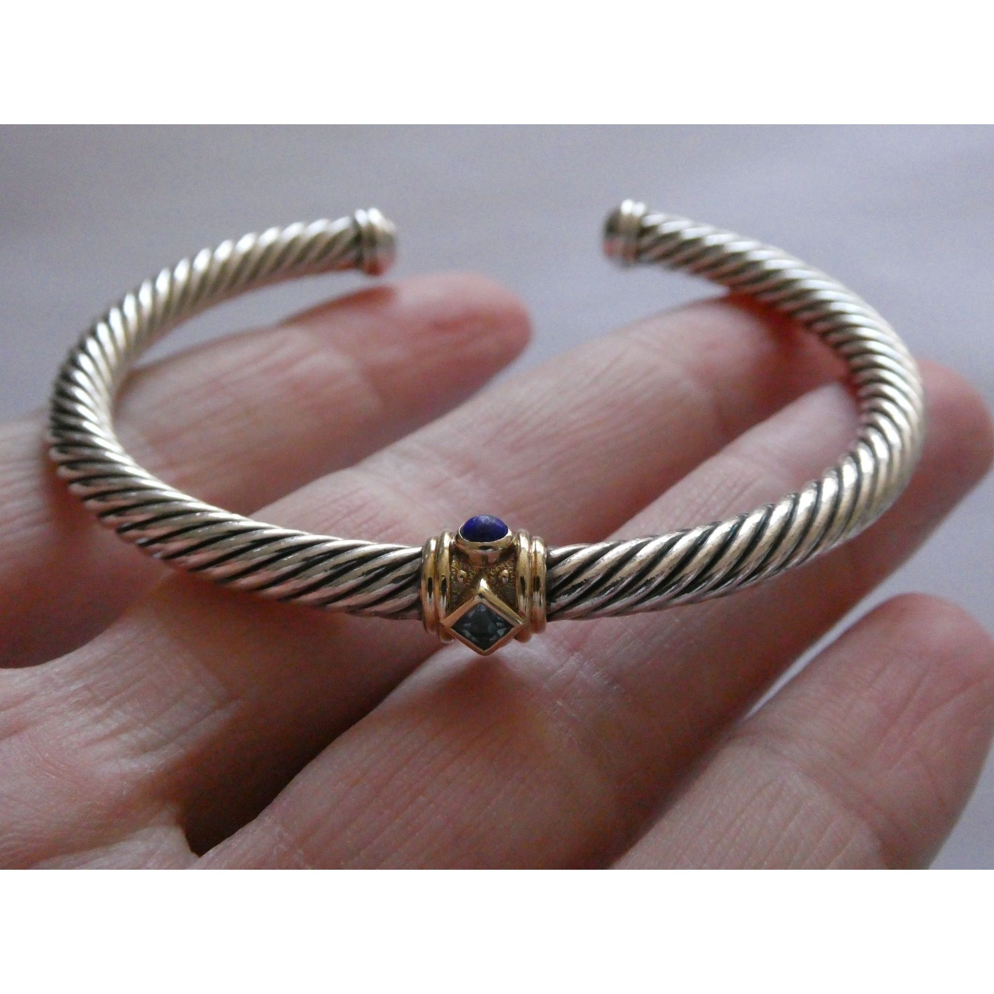 David Yurman Sterling Silver 14k Gold Blue Topaz and Lapis Renaissance Bracelet