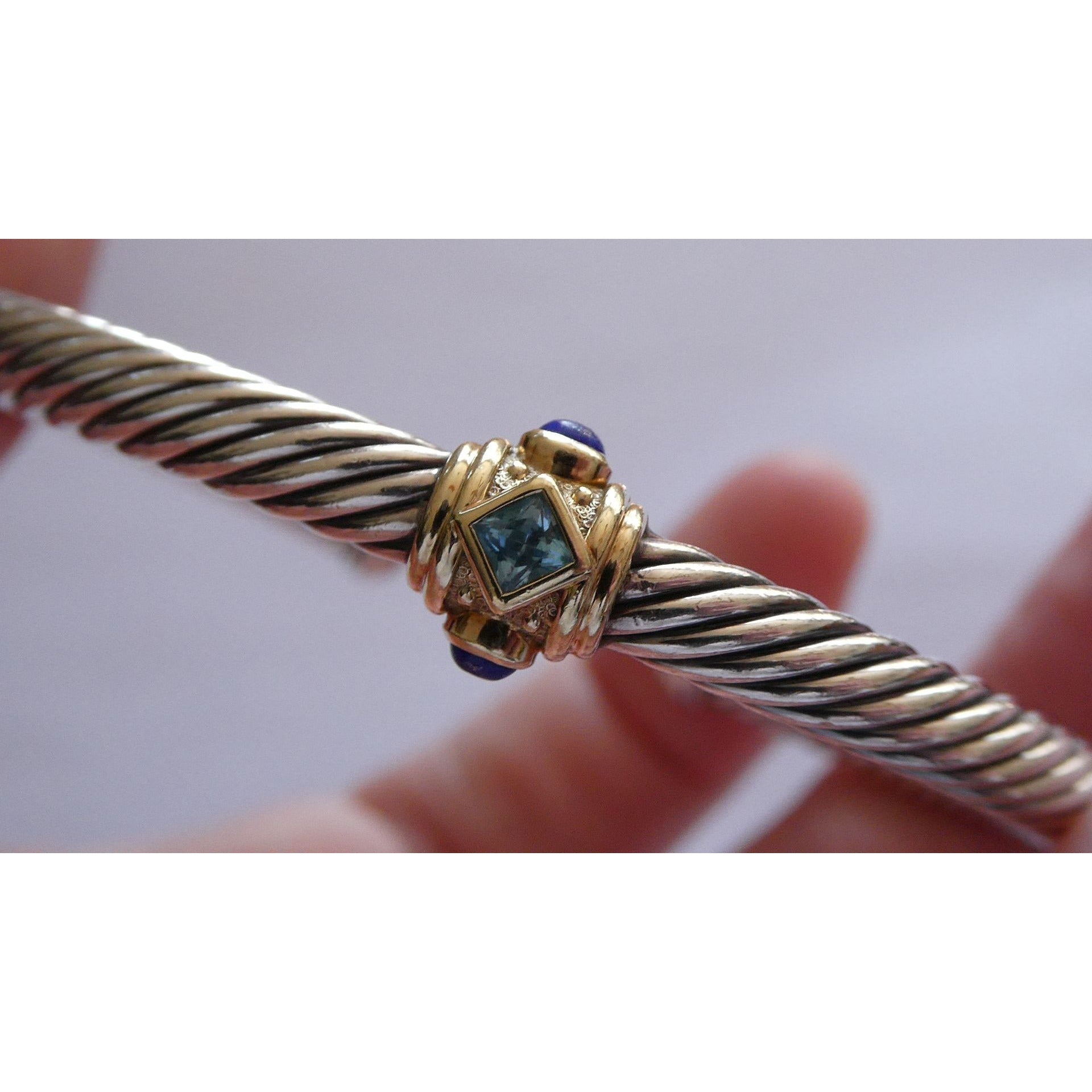 David Yurman Sterling Silver 14k Gold Blue Topaz and Lapis Renaissance Bracelet