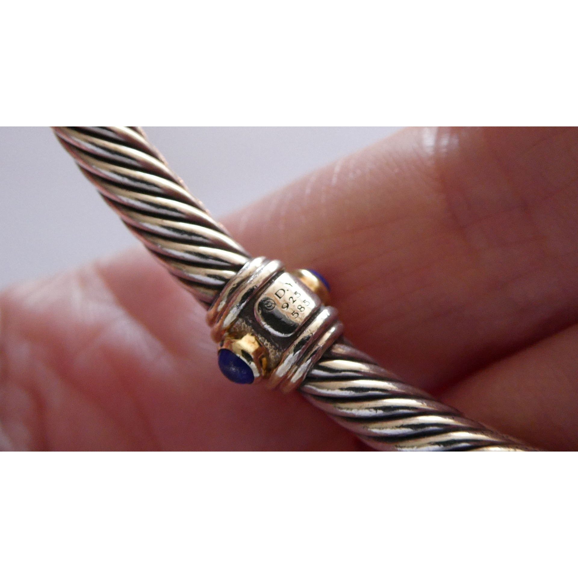David Yurman Sterling Silver 14k Gold Blue Topaz and Lapis Renaissance Bracelet