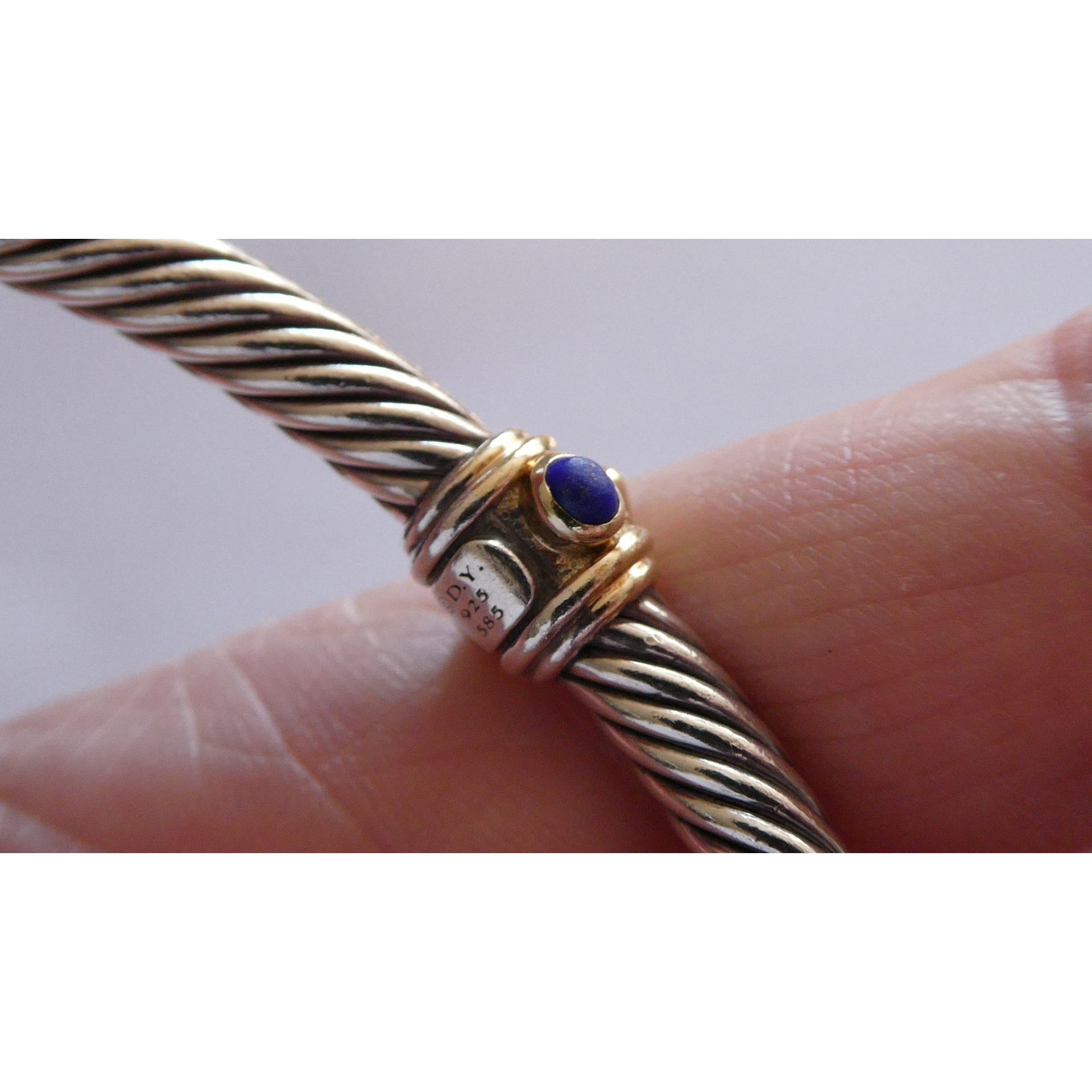 David Yurman Sterling Silver 14k Gold Blue Topaz and Lapis Renaissance Bracelet