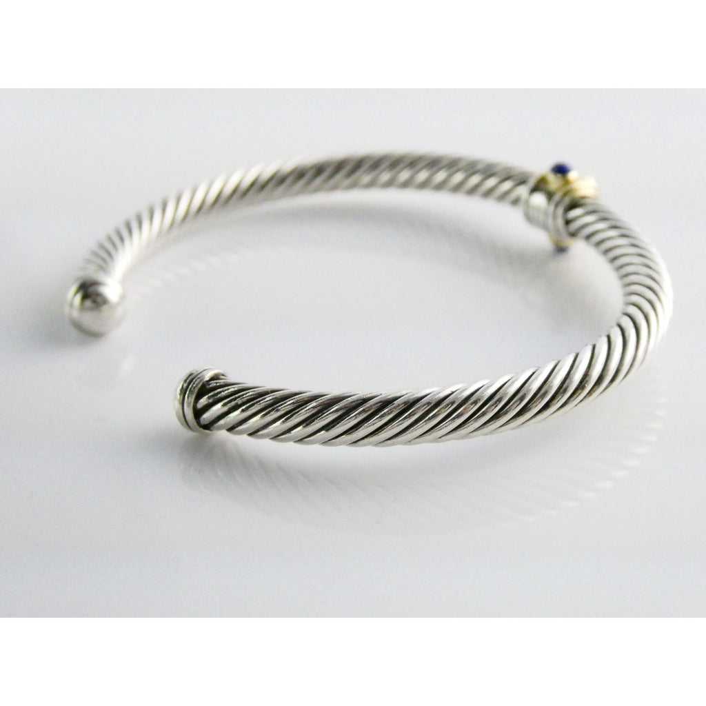 David Yurman Sterling Silver 14k Gold Blue Topaz and Lapis Renaissance Bracelet