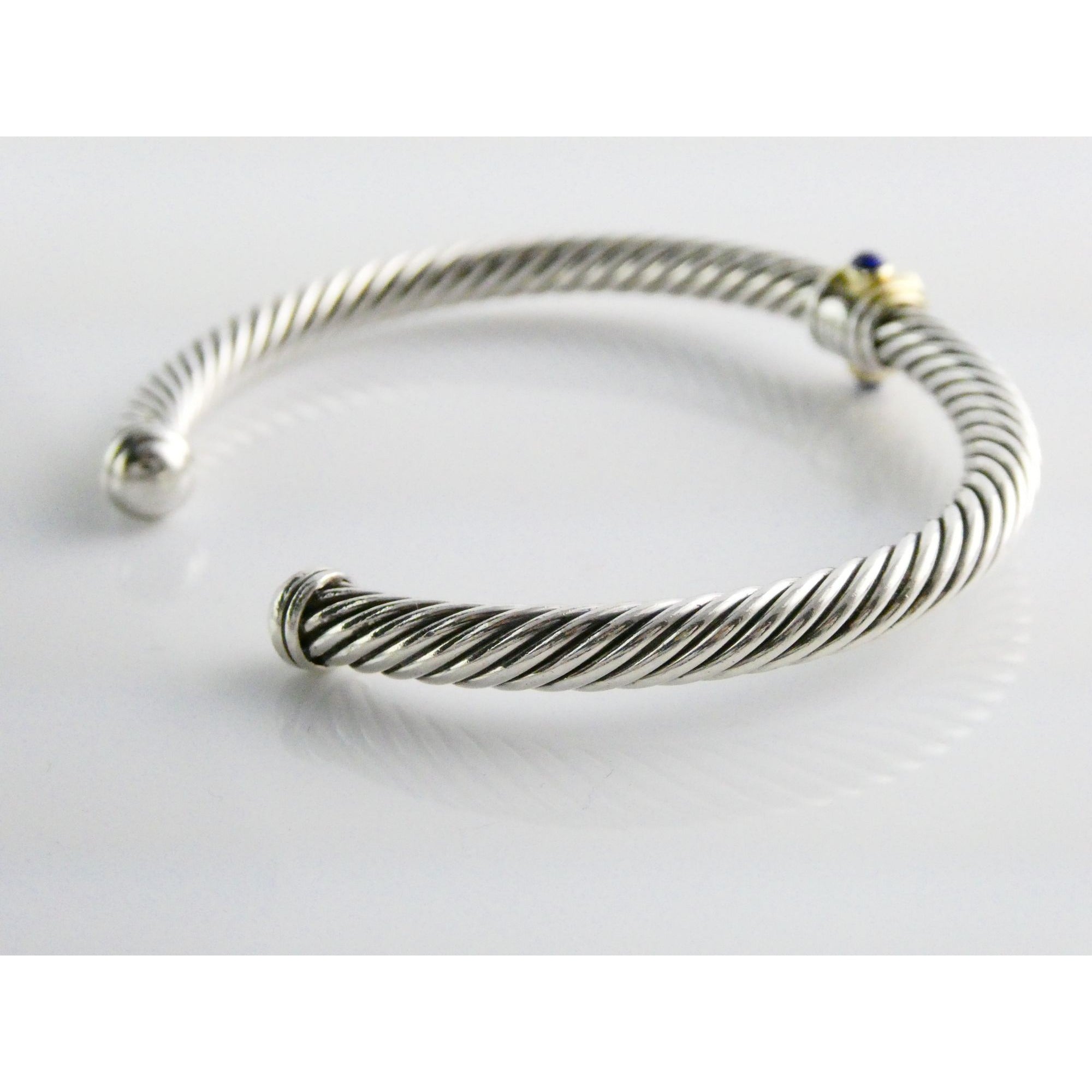 David Yurman Sterling Silver 14k Gold Blue Topaz and Lapis Renaissance Bracelet