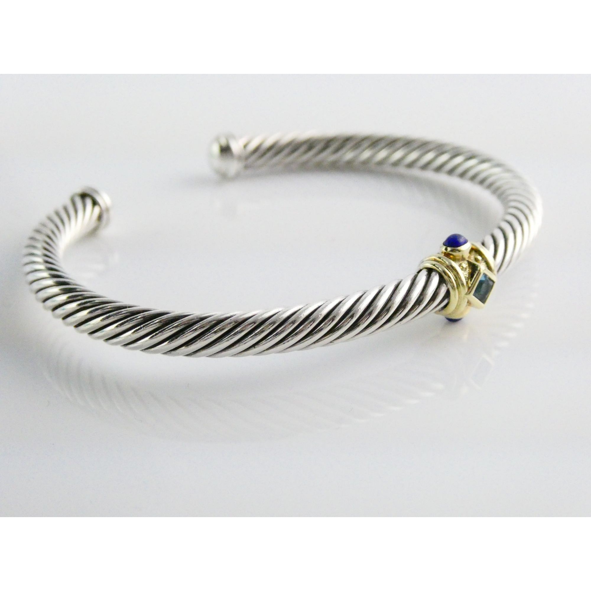 David Yurman Sterling Silver 14k Gold Blue Topaz and Lapis Renaissance Bracelet