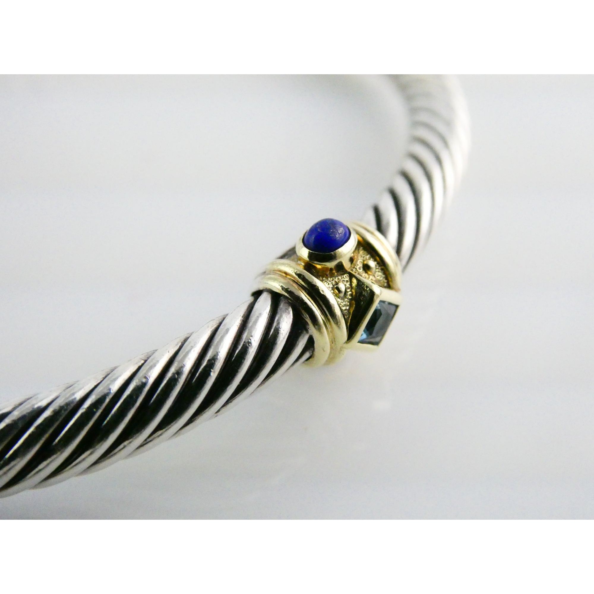 David Yurman Sterling Silver 14k Gold Blue Topaz and Lapis Renaissance Bracelet