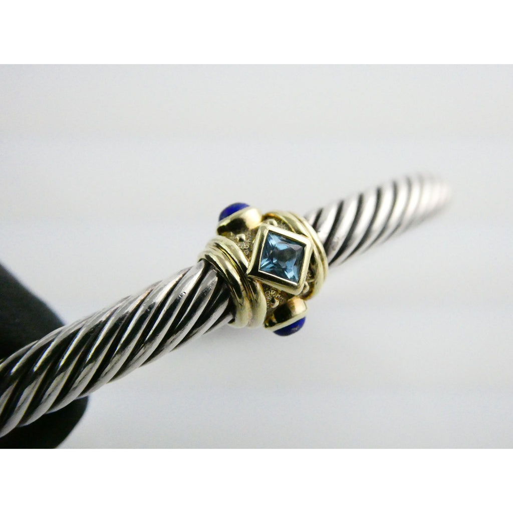 David Yurman Sterling Silver 14k Gold Blue Topaz and Lapis Renaissance Bracelet