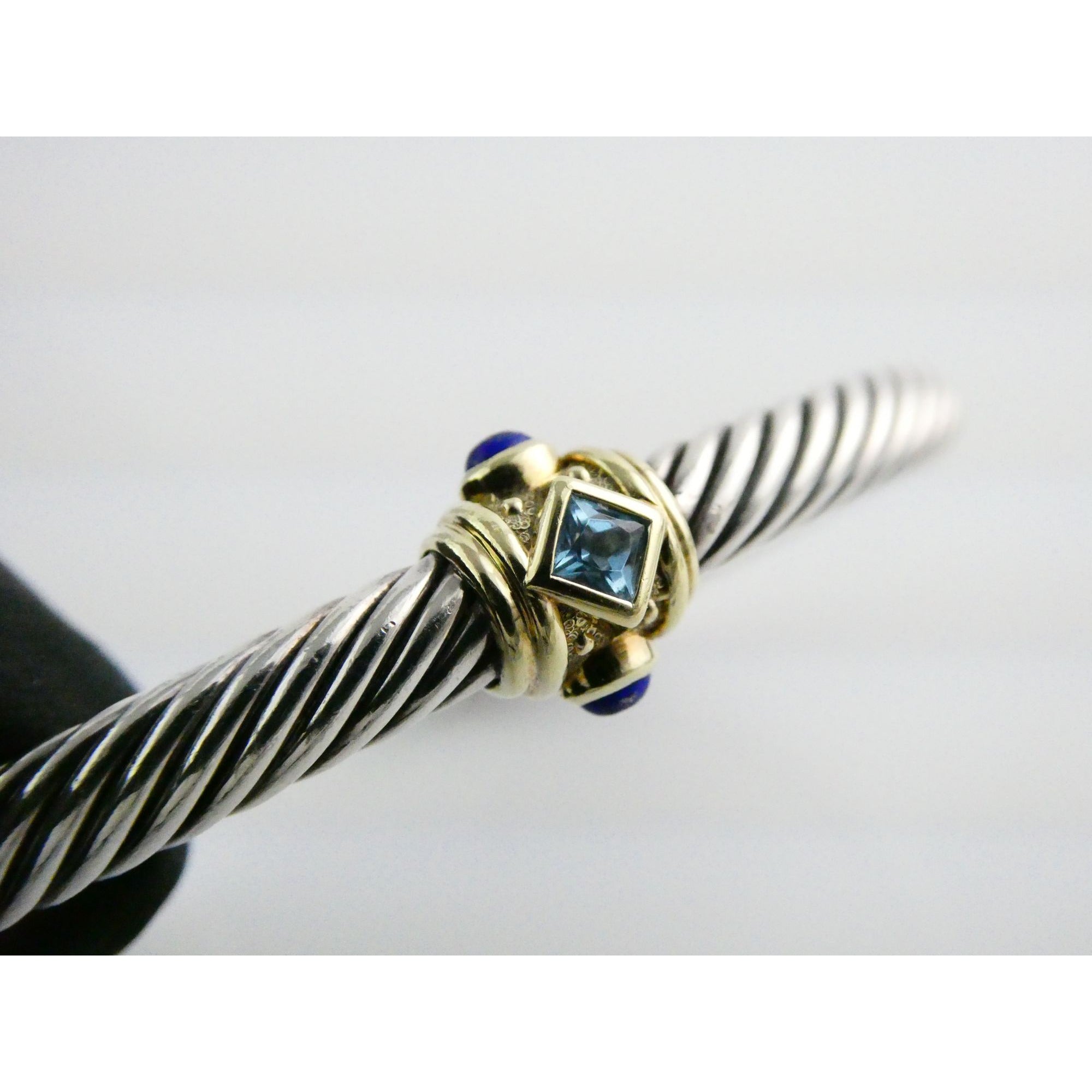 David Yurman Sterling Silver 14k Gold Blue Topaz and Lapis Renaissance Bracelet