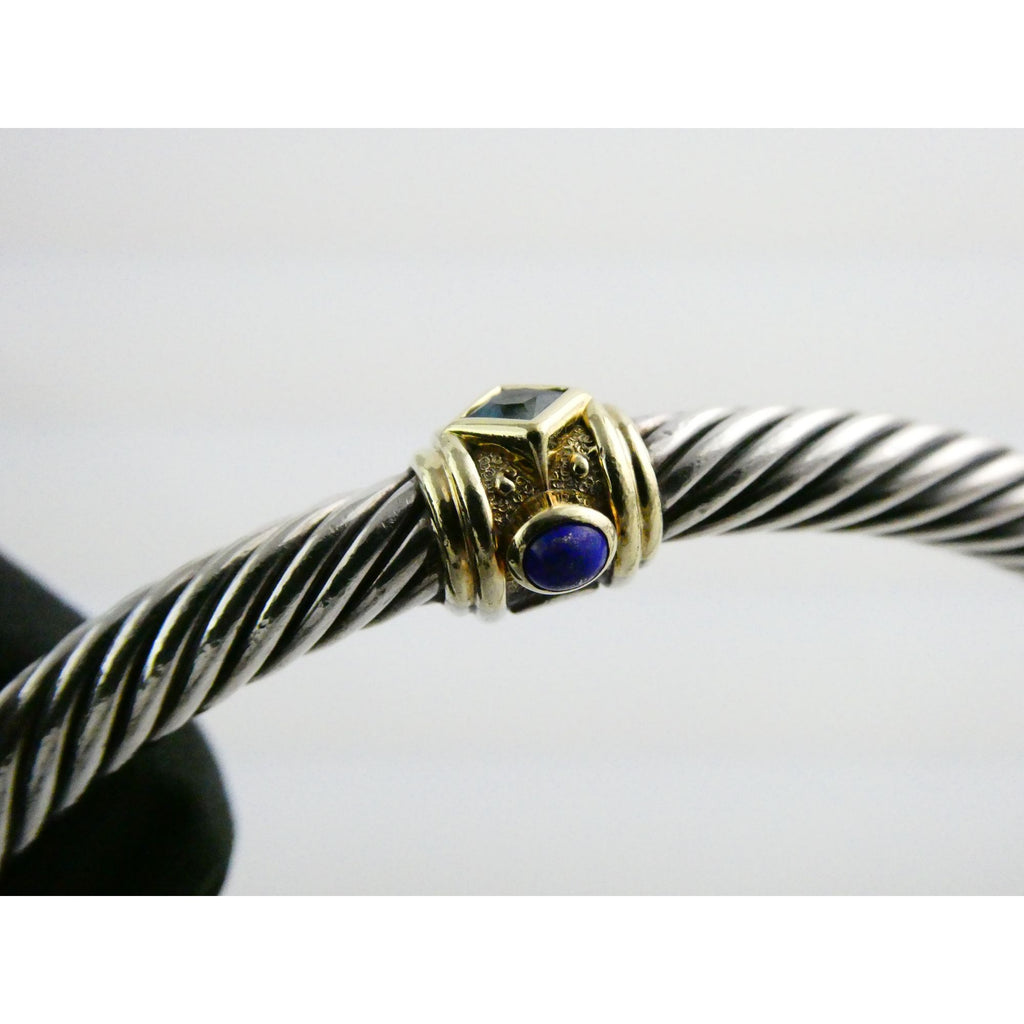 David Yurman Sterling Silver 14k Gold Blue Topaz and Lapis Renaissance Bracelet