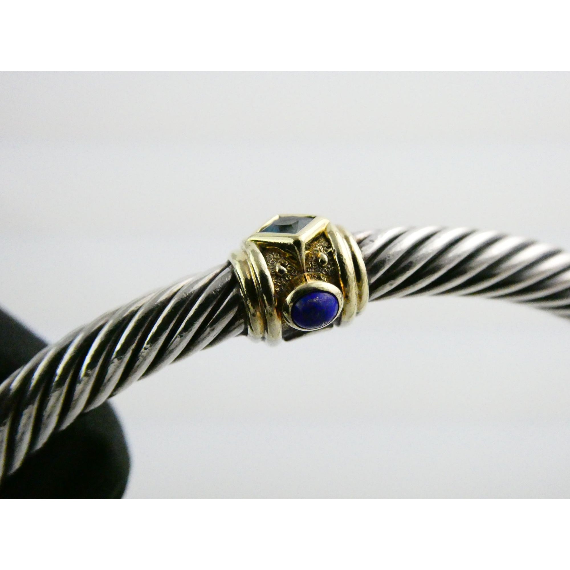 David Yurman Sterling Silver 14k Gold Blue Topaz and Lapis Renaissance Bracelet