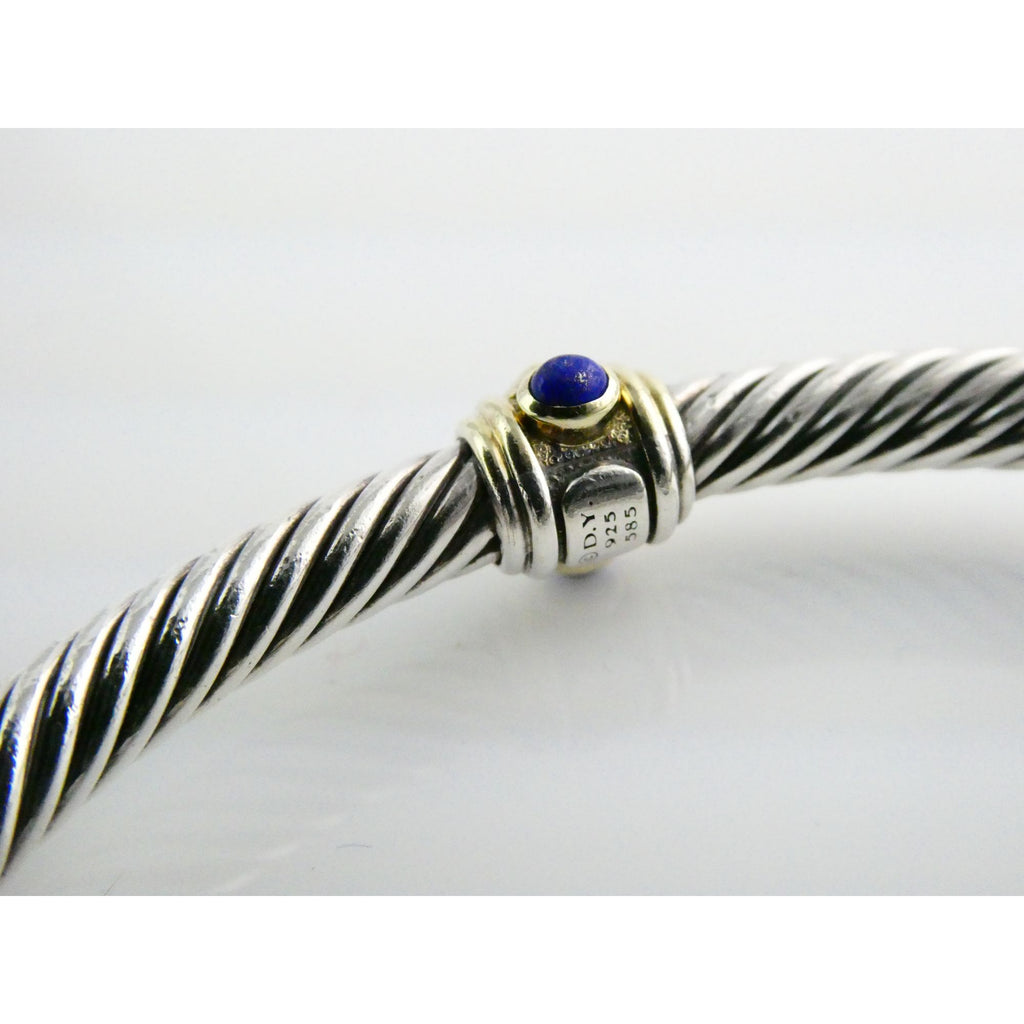 David Yurman Sterling Silver 14k Gold Blue Topaz and Lapis Renaissance Bracelet