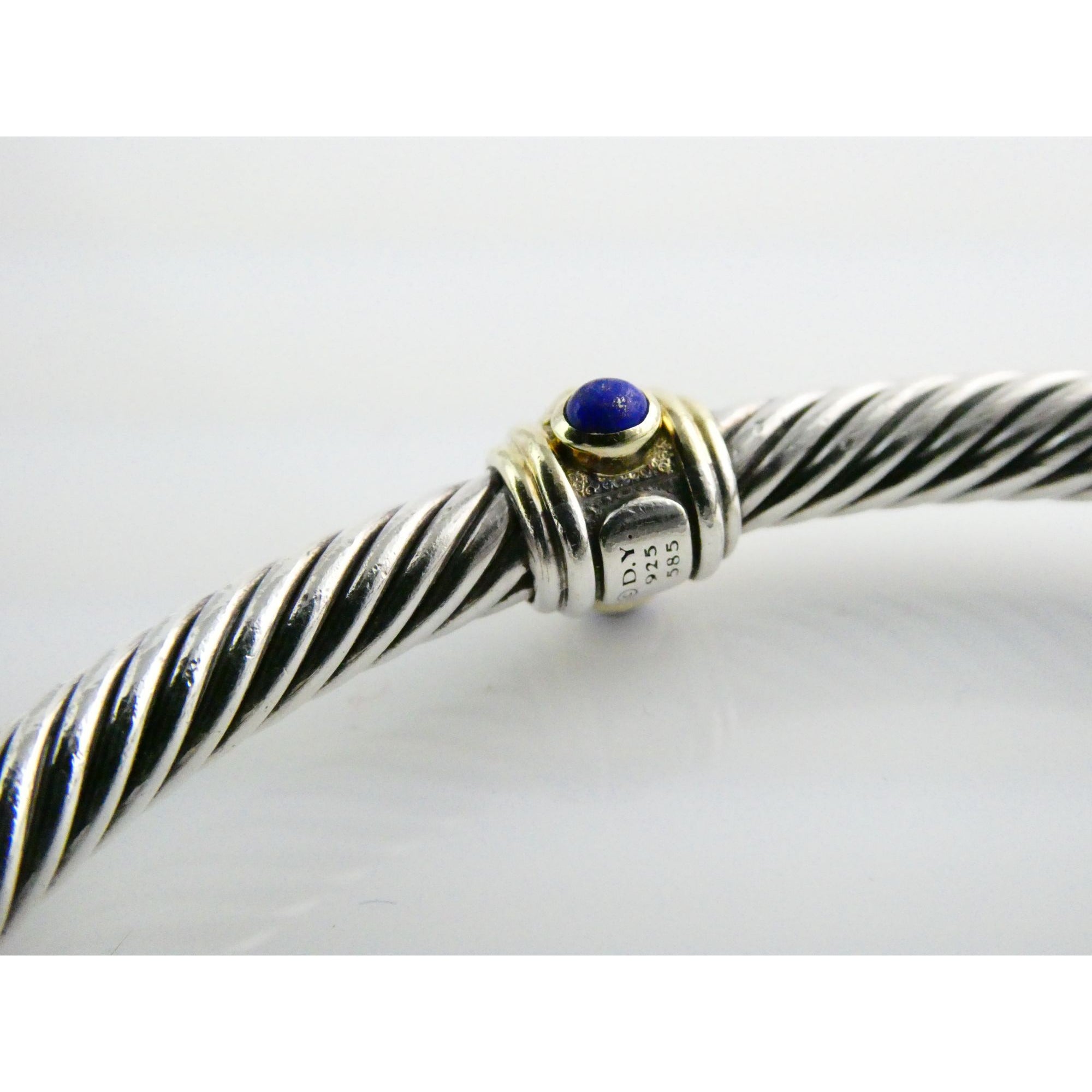 David Yurman Sterling Silver 14k Gold Blue Topaz and Lapis Renaissance Bracelet