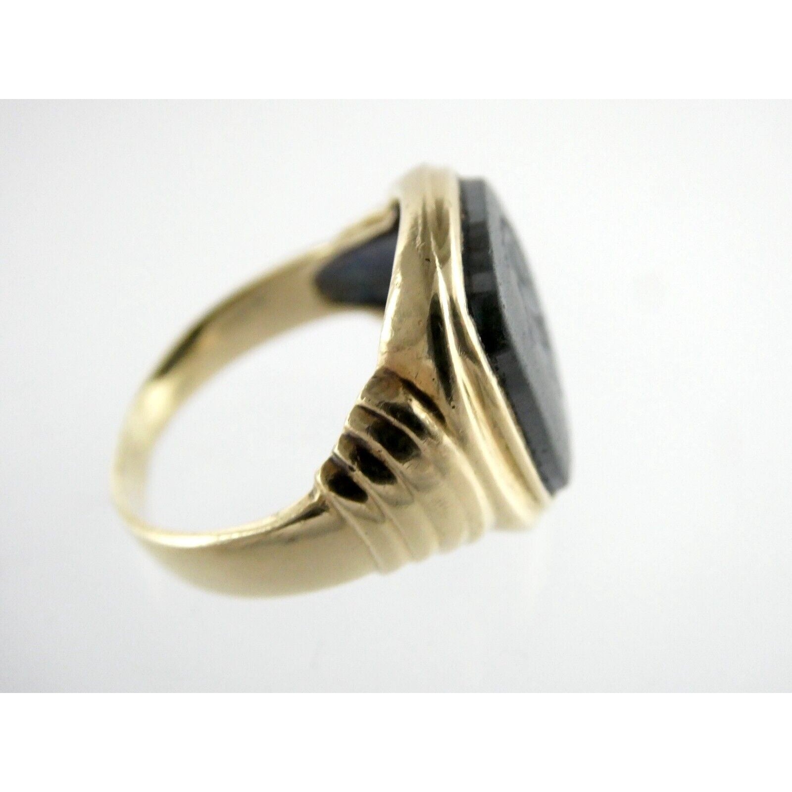 Antique 10k Yellow Gold Carved Hematite Centurion Soldier Signet Ring Size 8.75